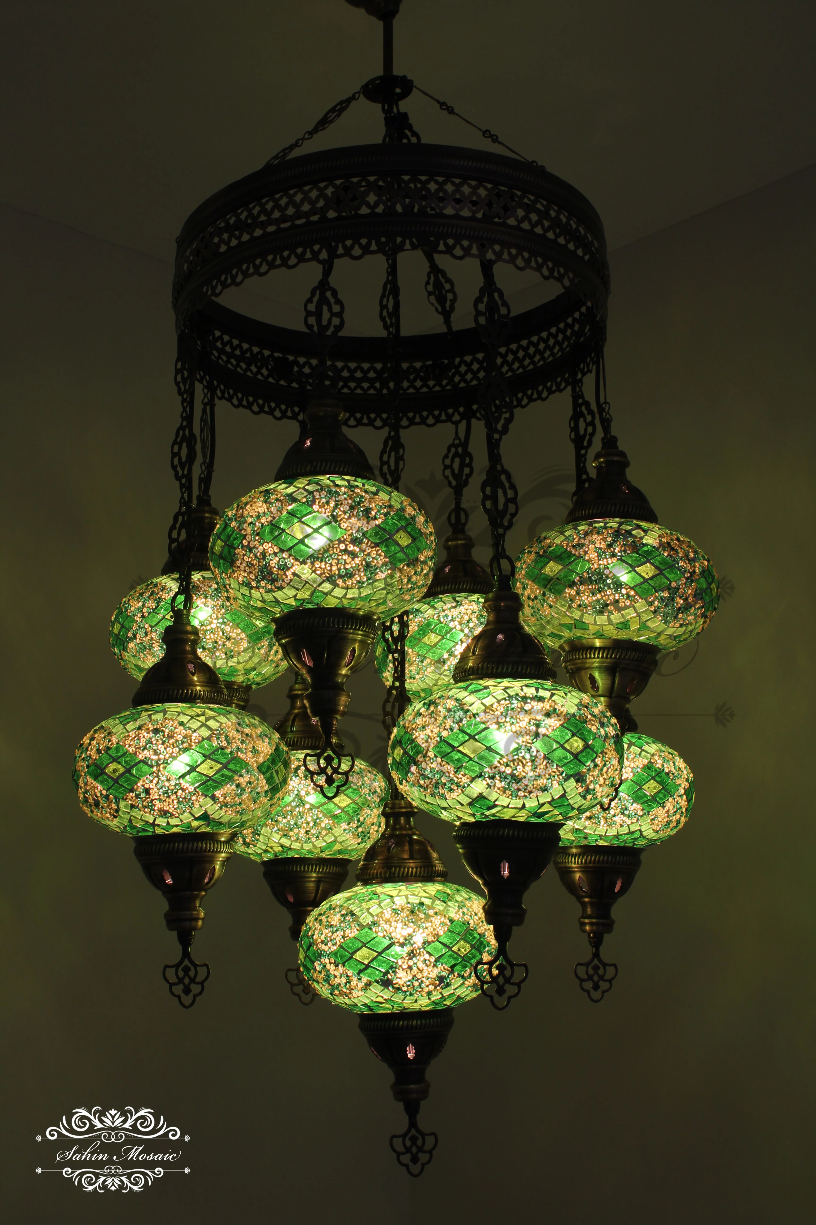 9-Ball Turkish Sultan Mosaic Chandelier - Handmade Large Globes | ID: 9SL-I - Image 4