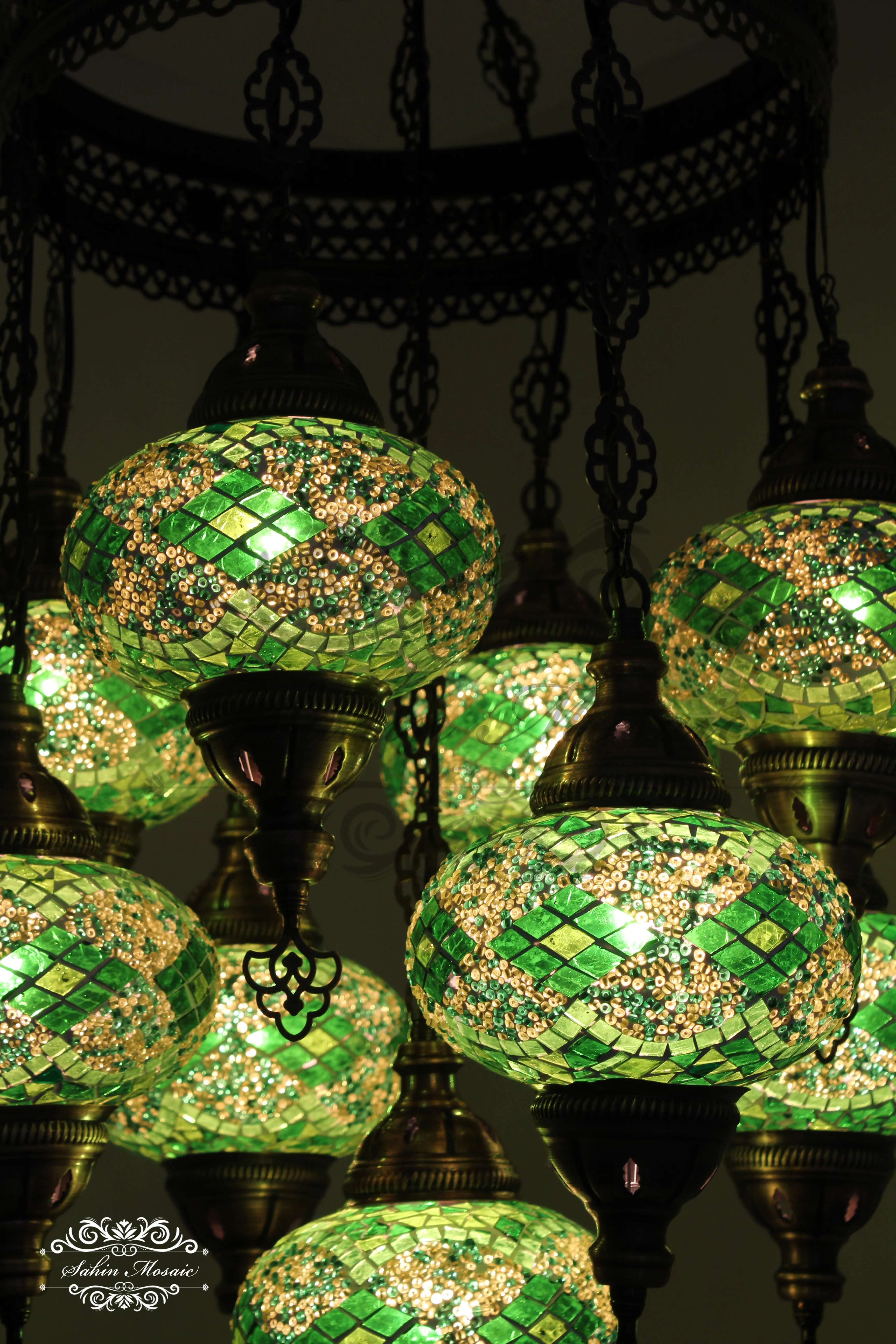 9-Ball Turkish Sultan Mosaic Chandelier - Handmade Large Globes | ID: 9SL-I - Image 5