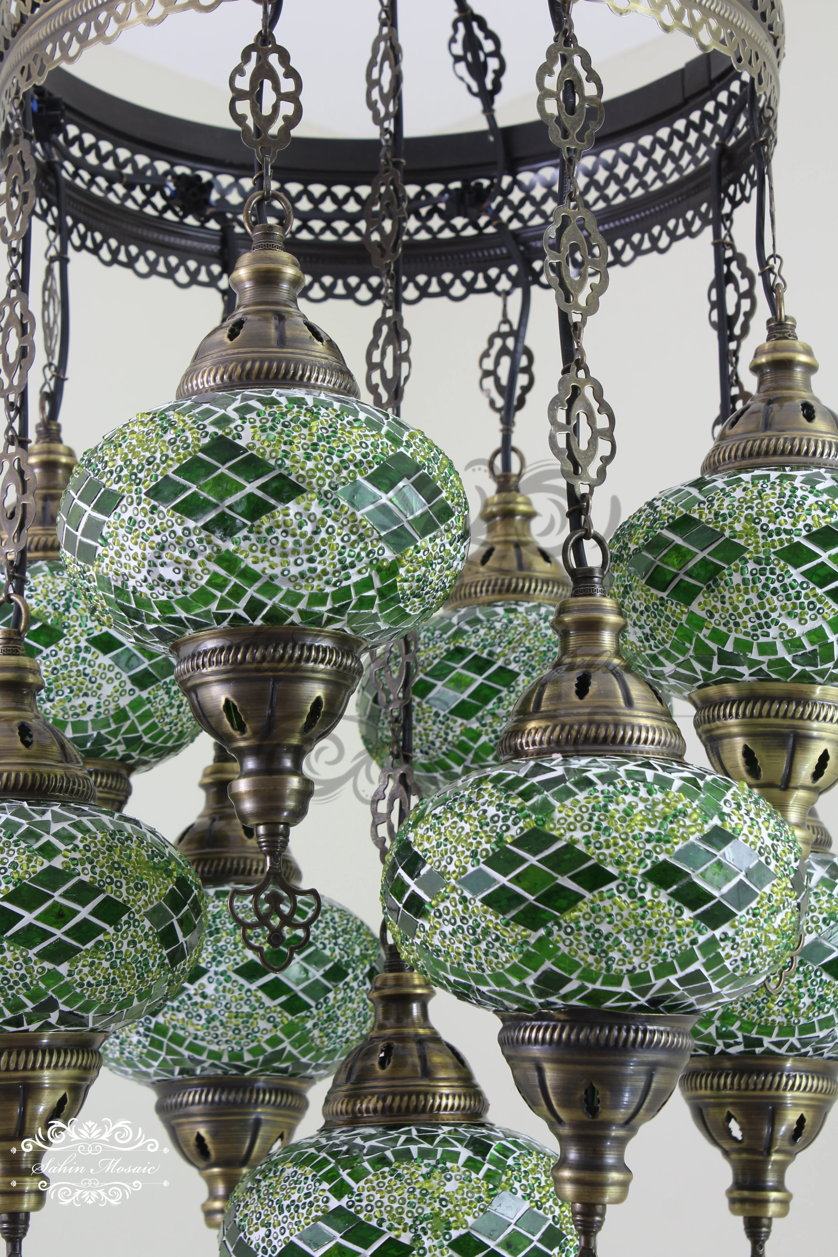9-Ball Turkish Sultan Mosaic Chandelier - Handmade Large Globes | ID: 9SL-I - Image 6