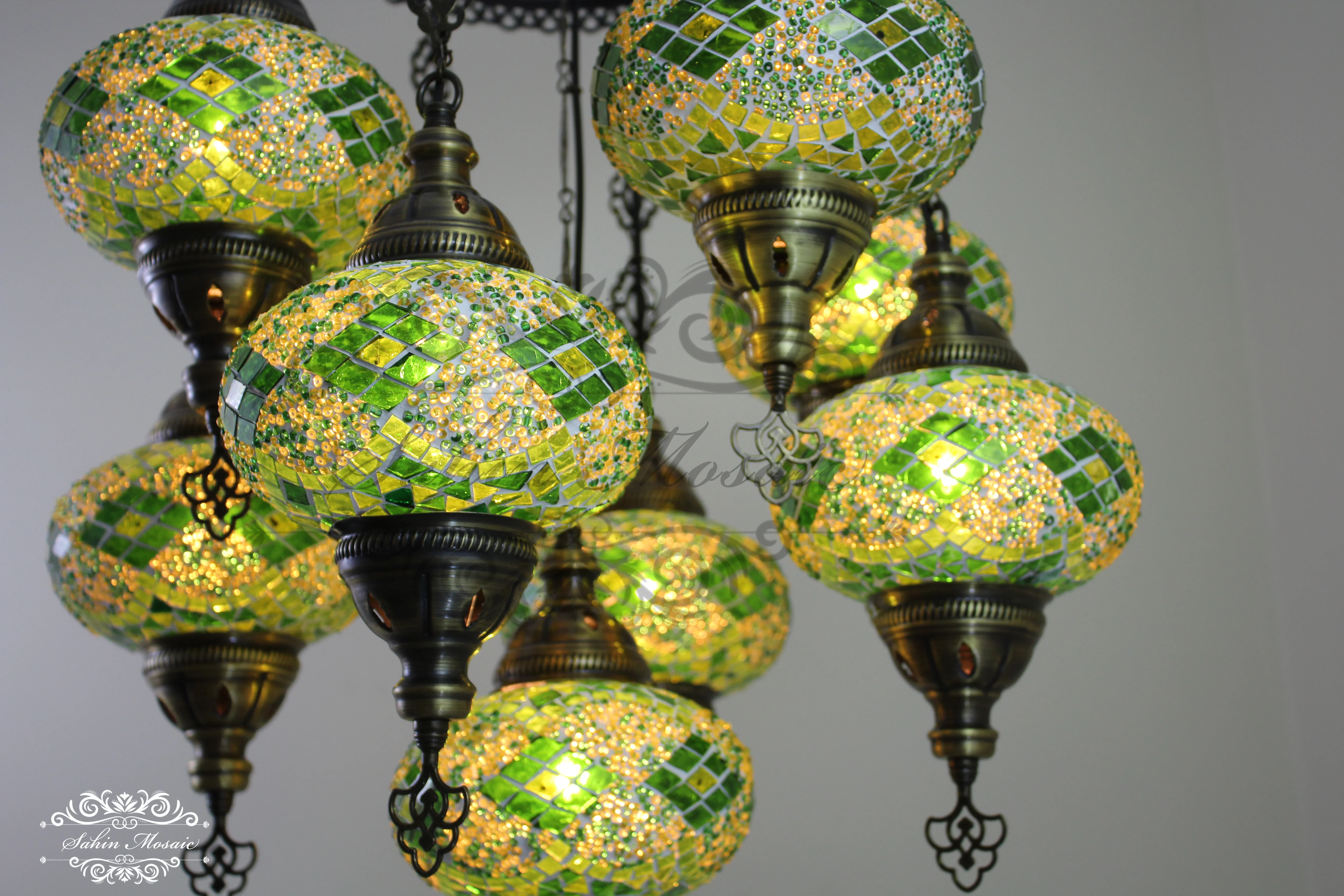 9-Ball Turkish Sultan Mosaic Chandelier - Handmade Large Globes | ID: 9SL-I - Image 8