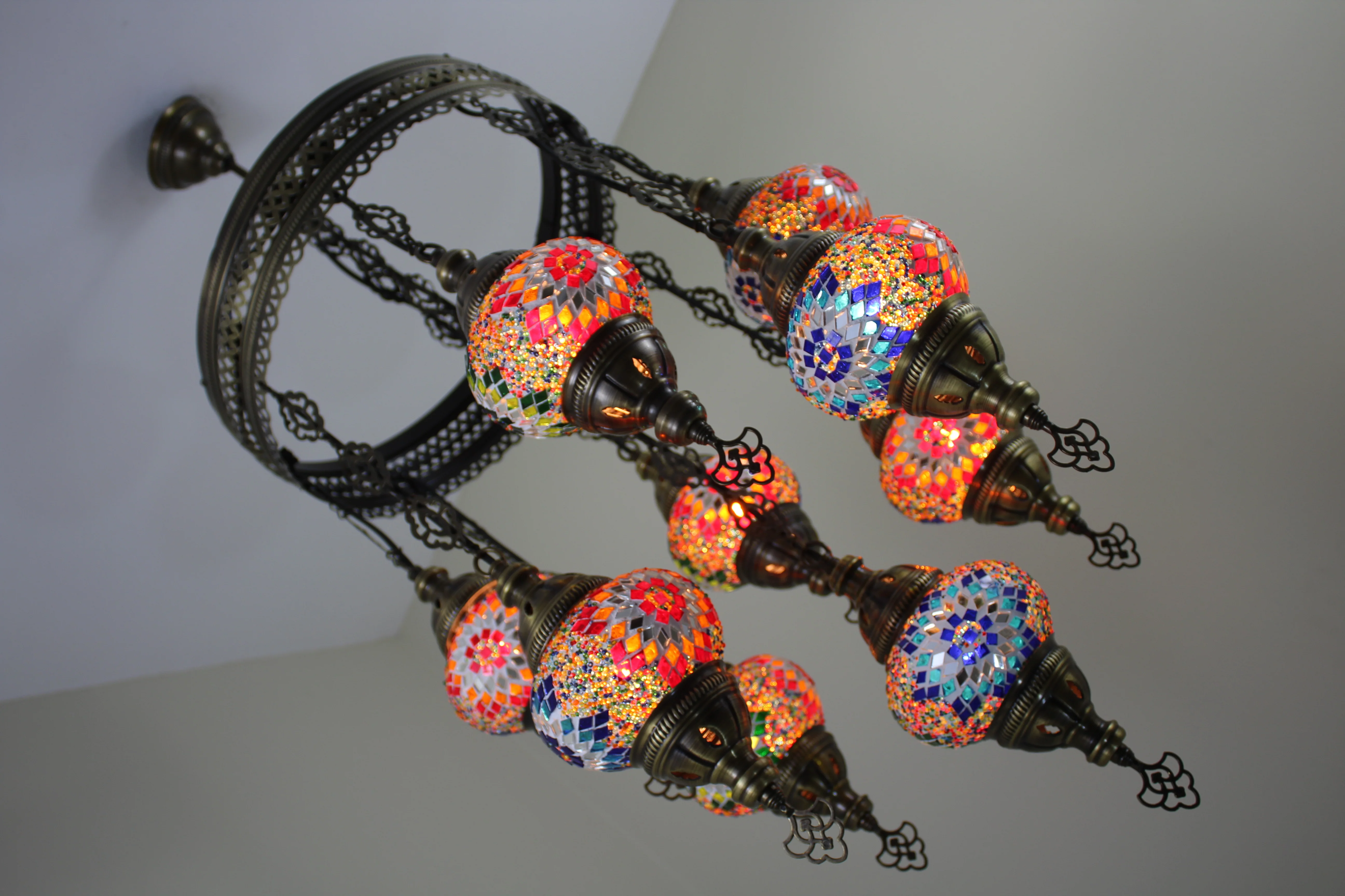 9-Ball Turkish Sultan Mosaic Chandelier - Handmade Medium Globes | ID: 9SM-B - Image 5