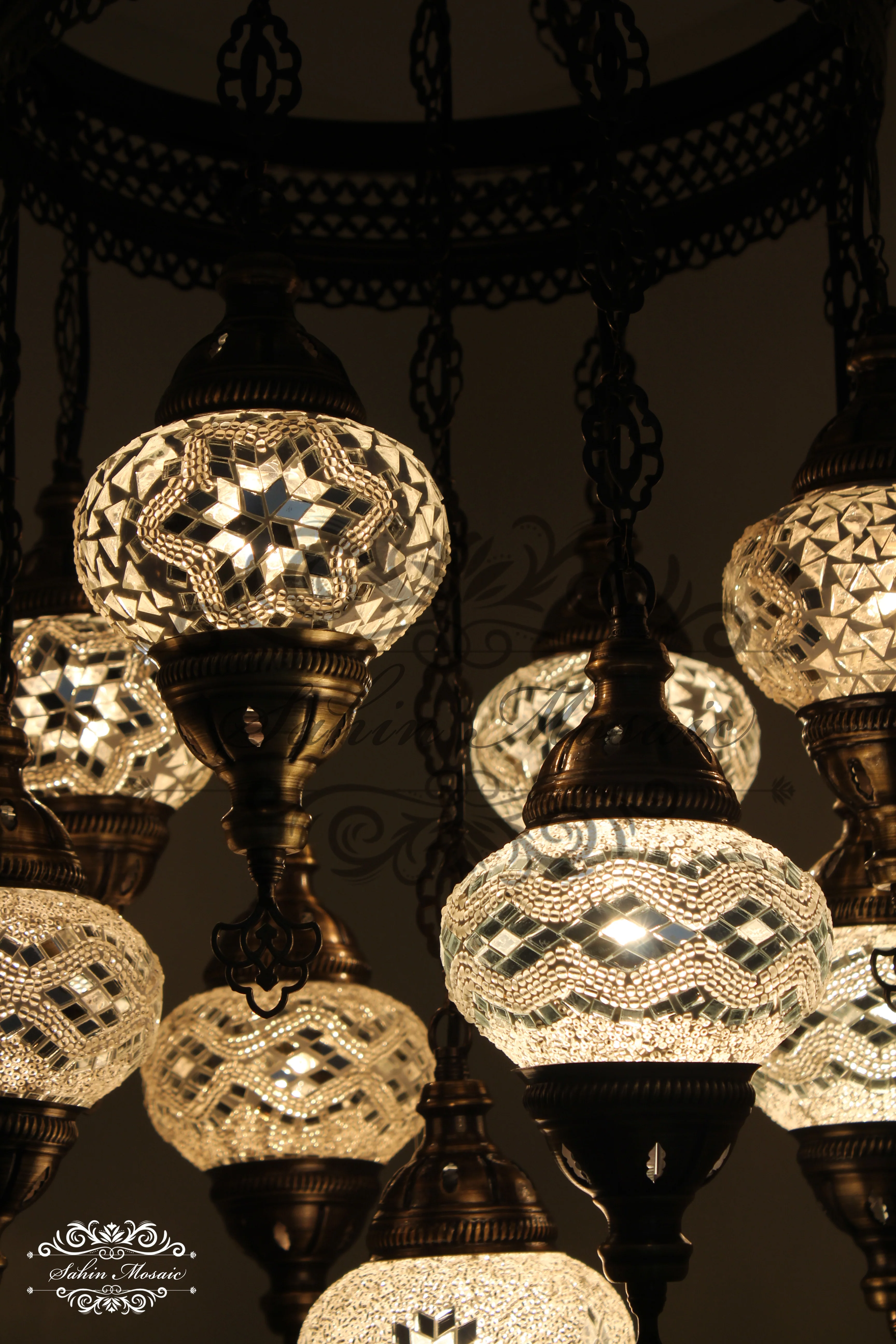 9-Ball Turkish Sultan Mosaic Chandelier - Handmade Medium Globes | ID: 9SM-G - Image 2