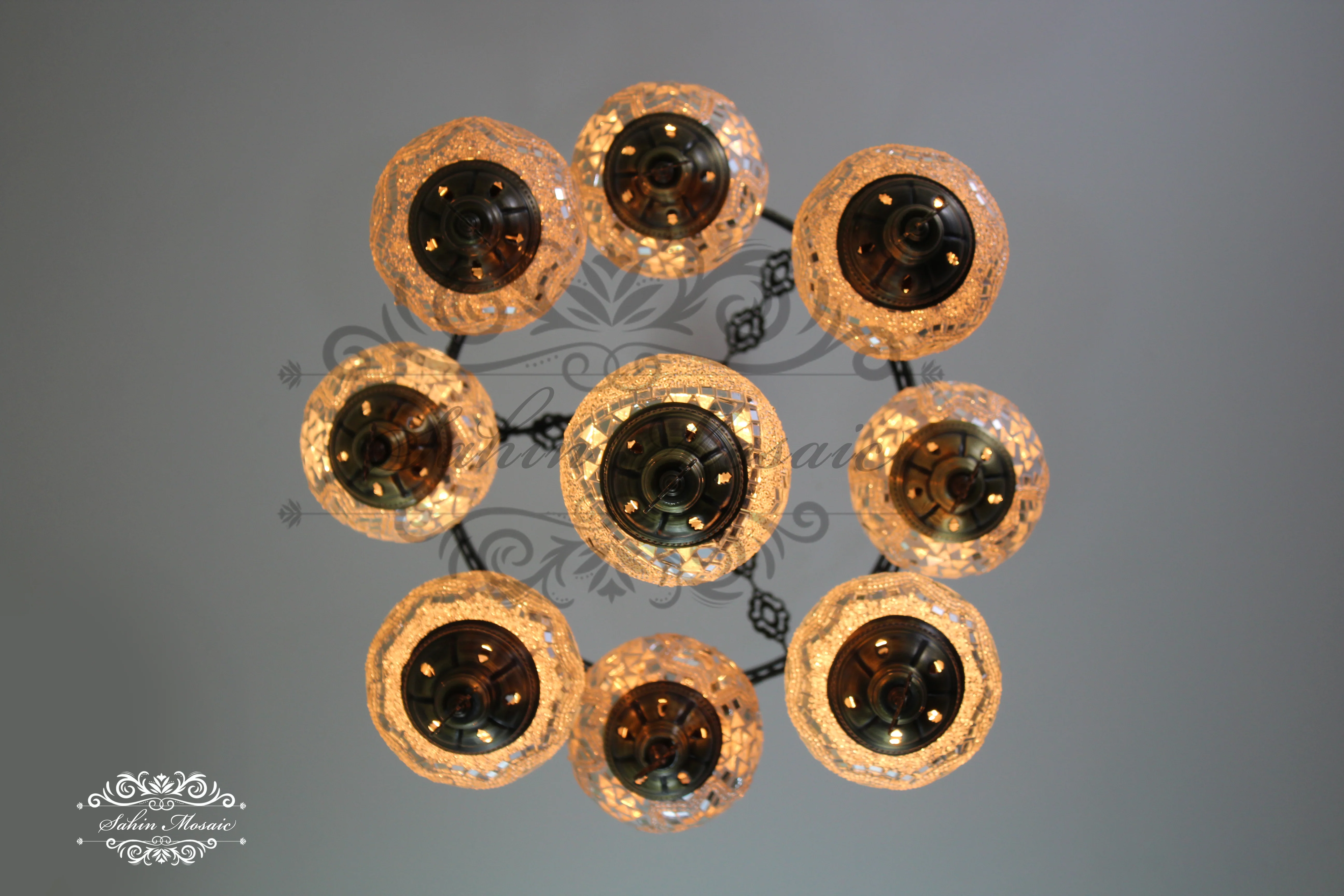 9-Ball Turkish Sultan Mosaic Chandelier - Handmade Medium Globes | ID: 9SM-G - Image 6