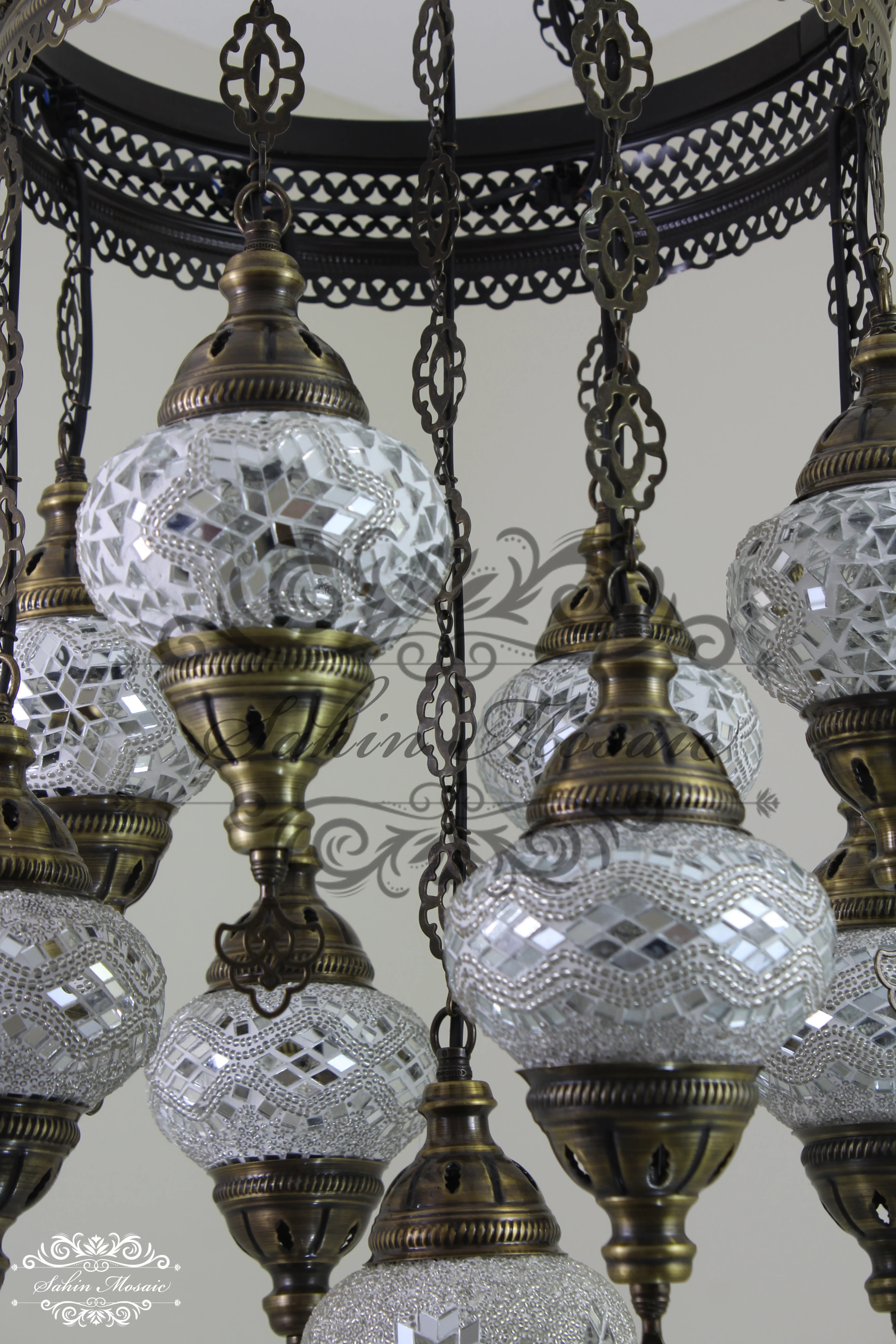 9-Ball Turkish Sultan Mosaic Chandelier - Handmade Medium Globes | ID: 9SM-G - Image 7