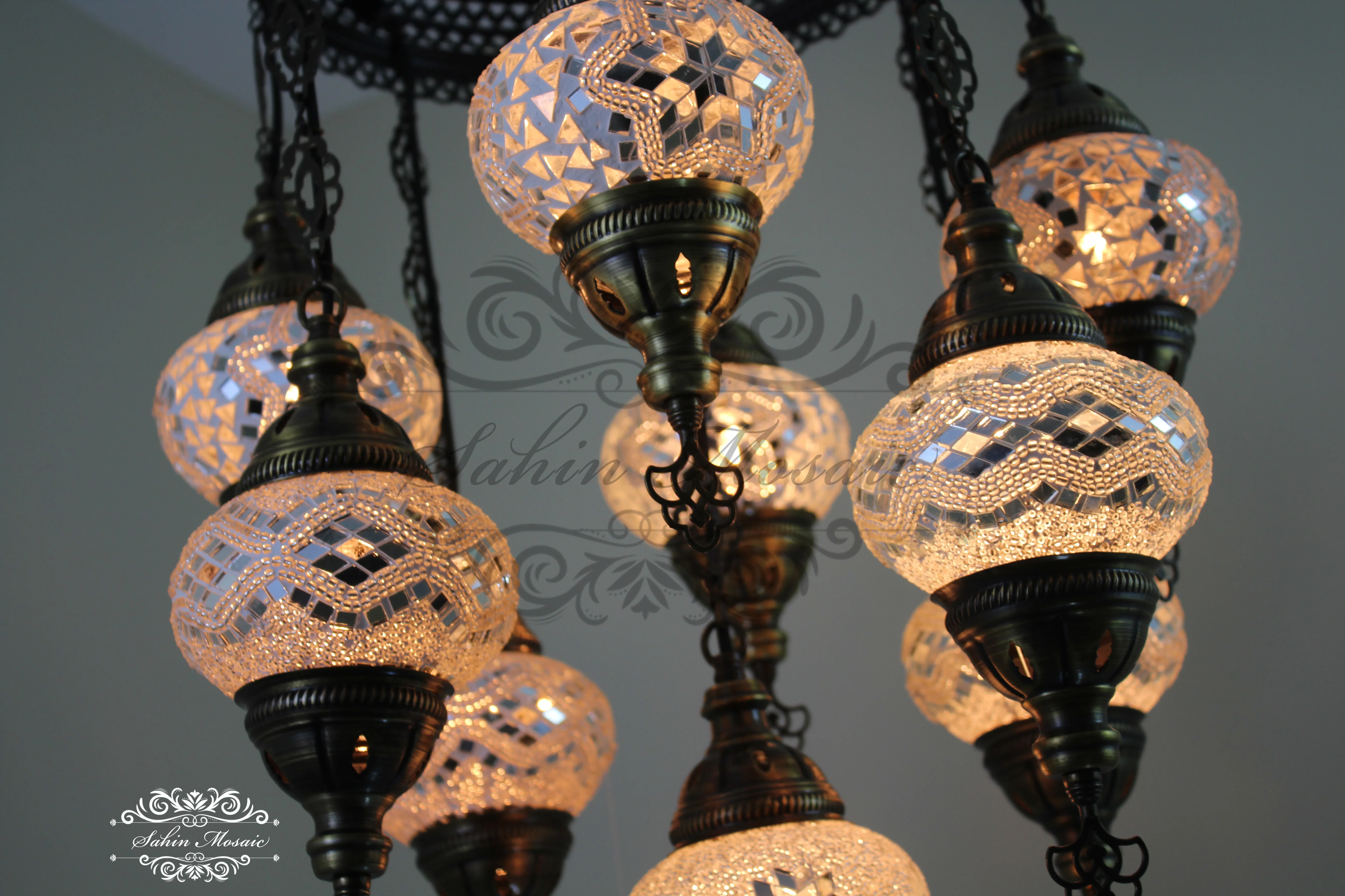 9-Ball Turkish Sultan Mosaic Chandelier - Handmade Medium Globes | ID: 9SM-G - Image 9