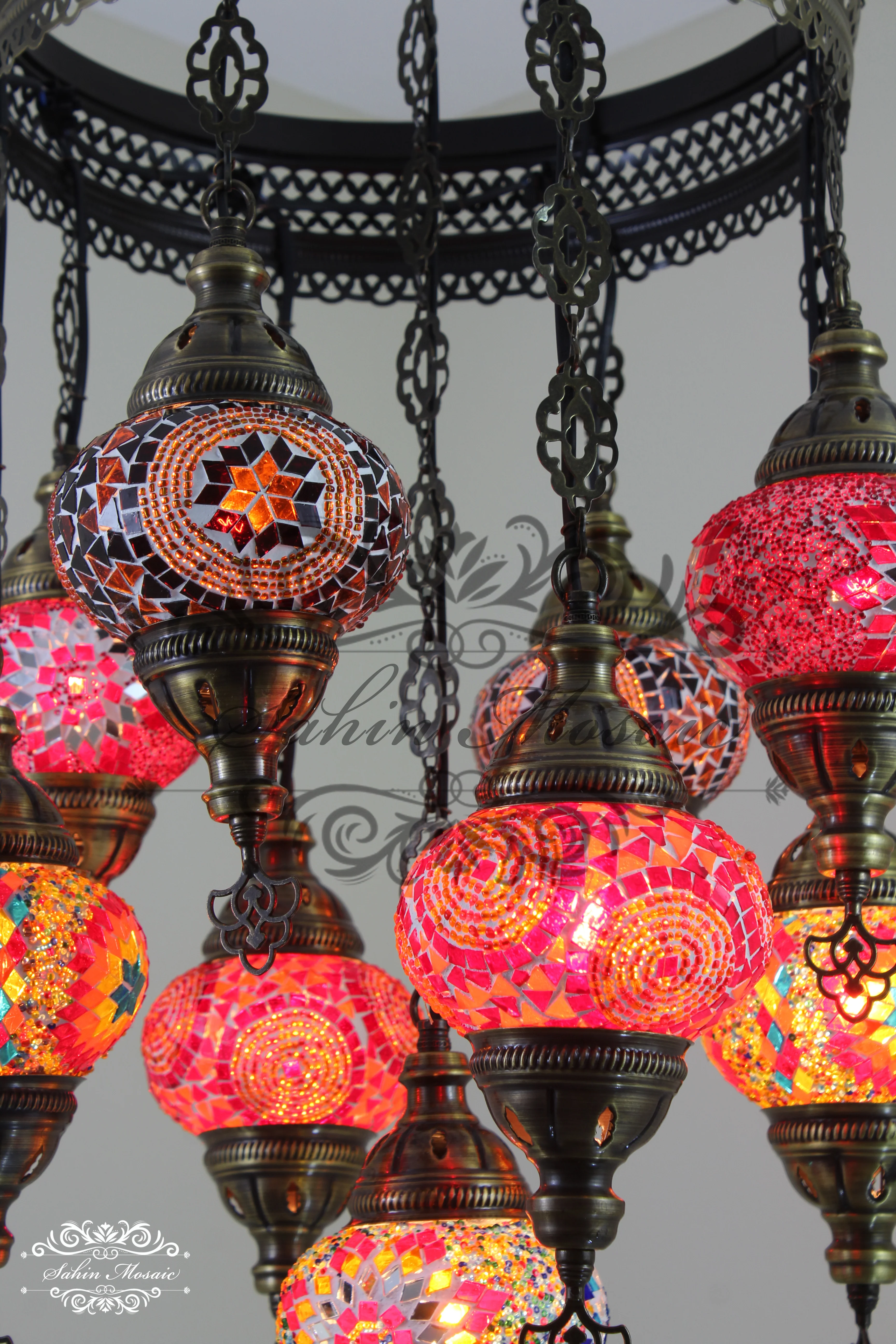 9-Ball Turkish Sultan Mosaic Chandelier - Handmade Medium Globes | ID: 9SM-H - Image 5