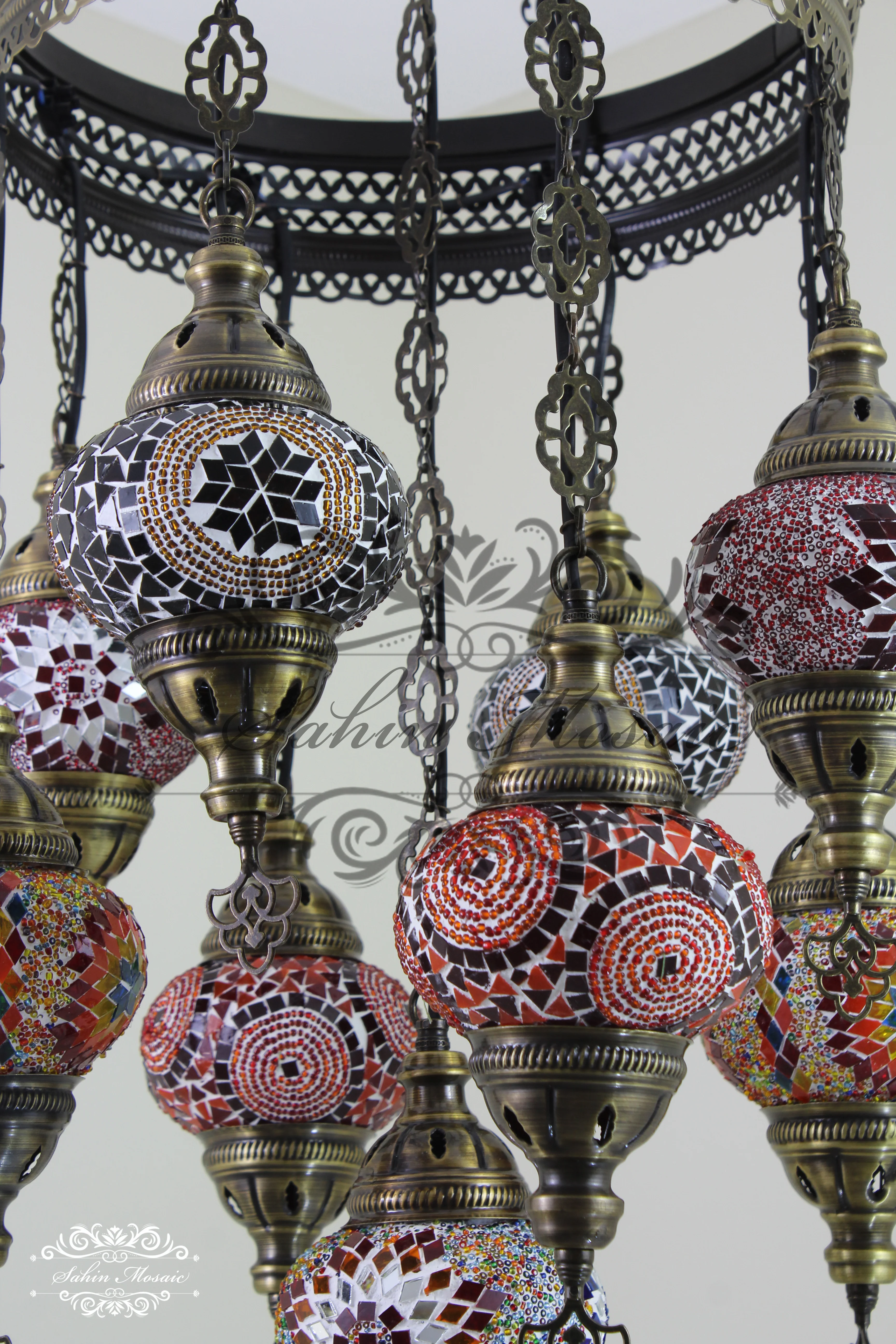 9-Ball Turkish Sultan Mosaic Chandelier - Handmade Medium Globes | ID: 9SM-H - Image 6