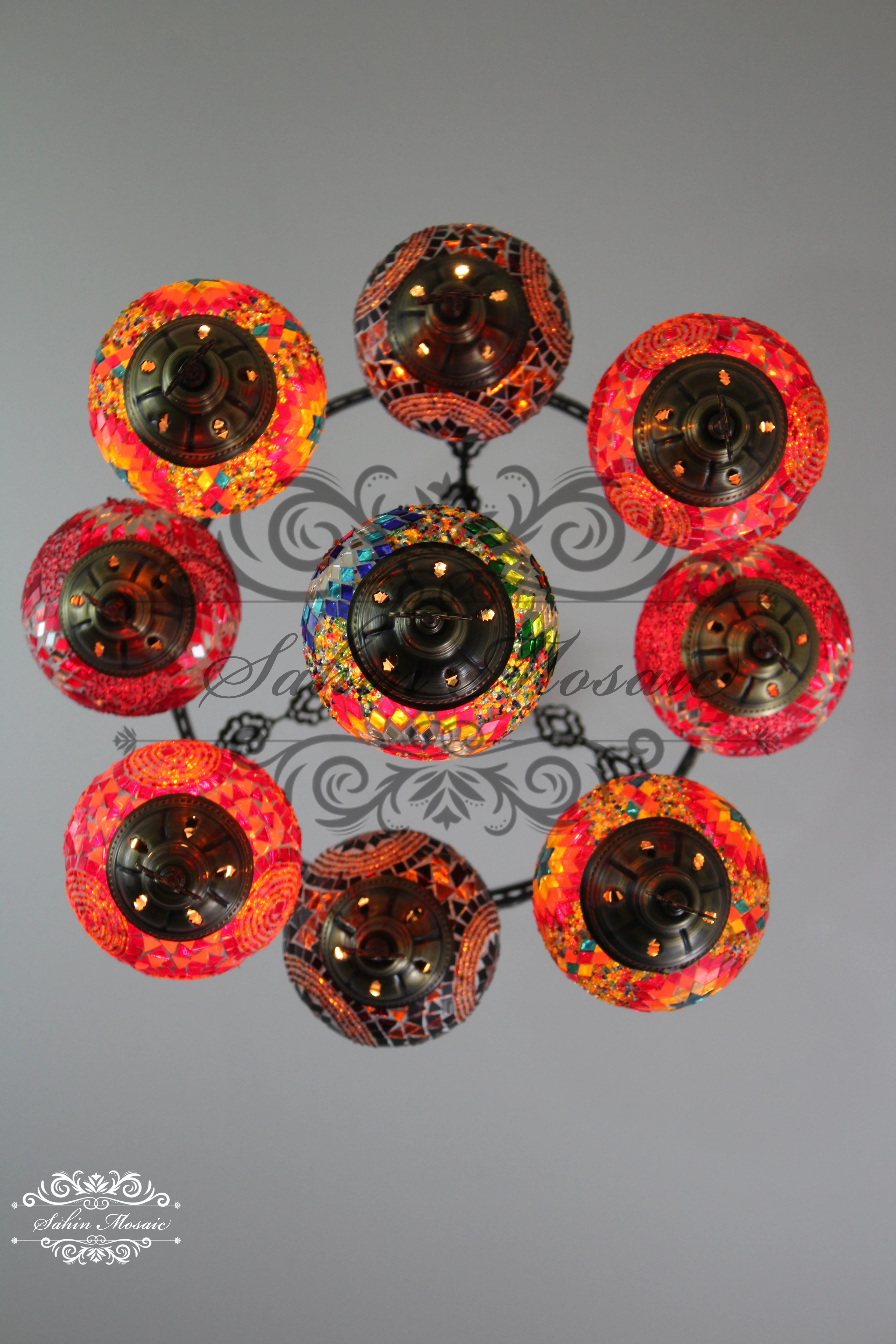 9-Ball Turkish Sultan Mosaic Chandelier - Handmade Medium Globes | ID: 9SM-H - Image 9
