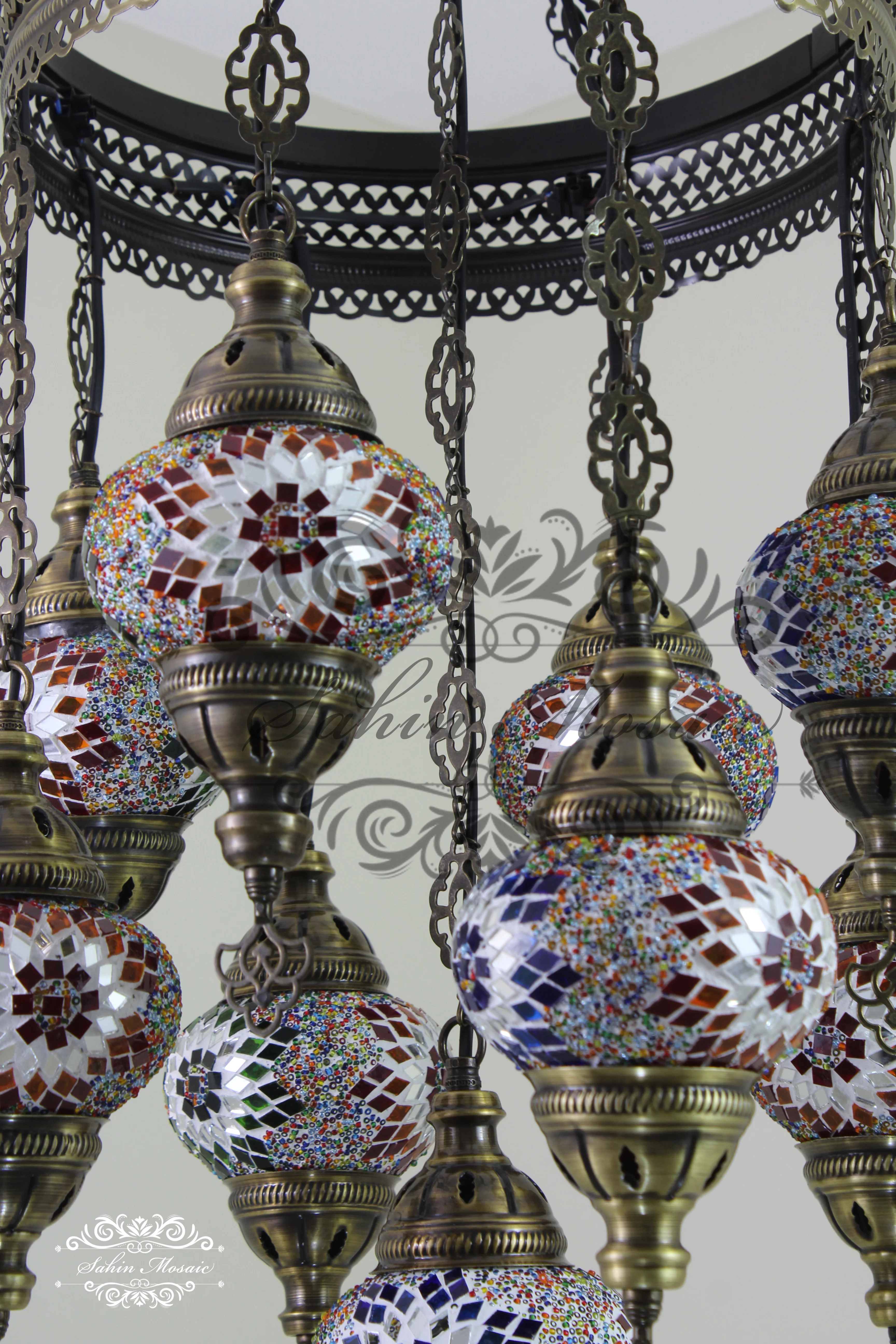 9-Ball Turkish Sultan Mosaic Chandelier - Handmade Medium Globes | ID: 9SM-B - Image 7