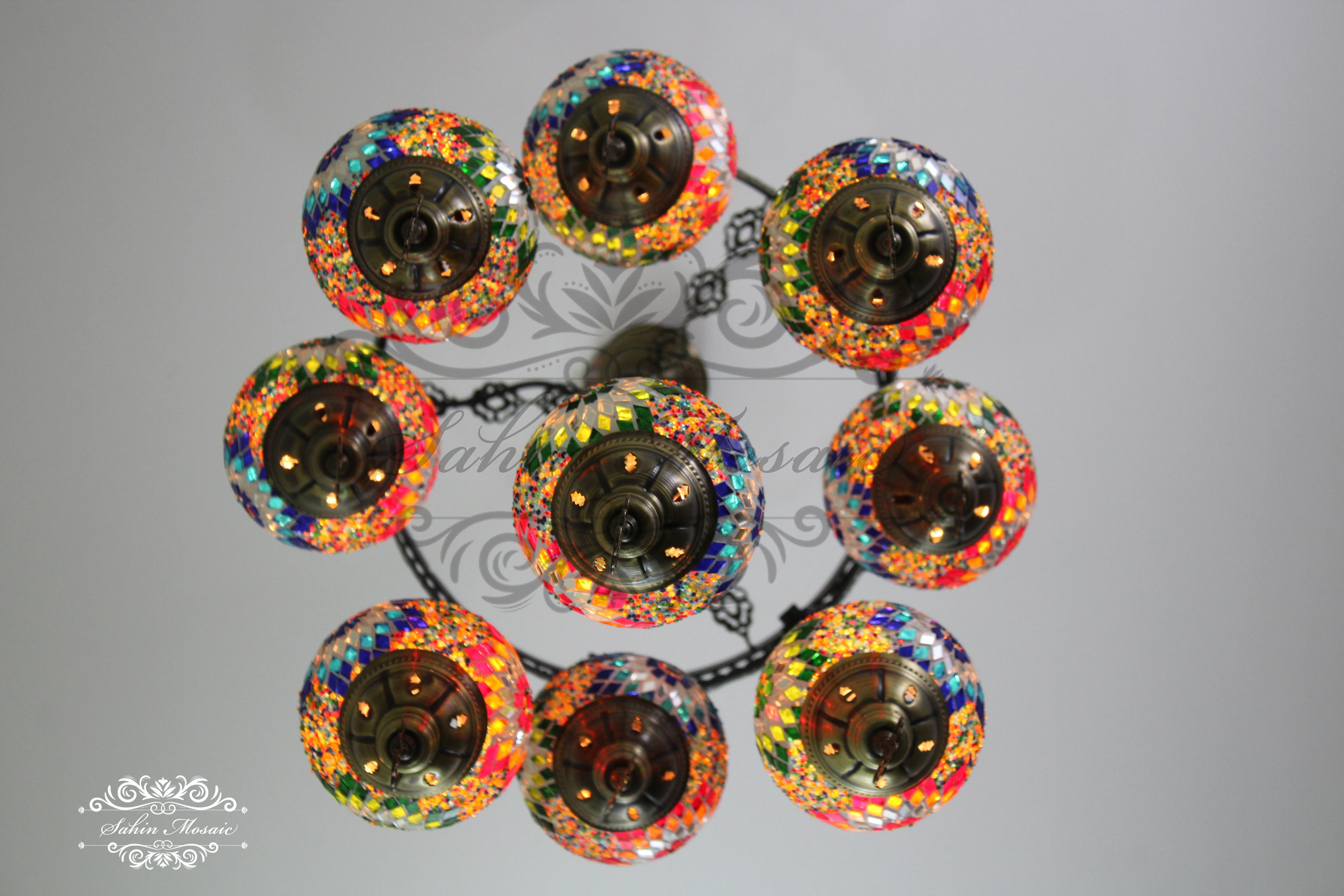 9-Ball Turkish Sultan Mosaic Chandelier - Handmade Medium Globes | ID: 9SM-B - Image 9