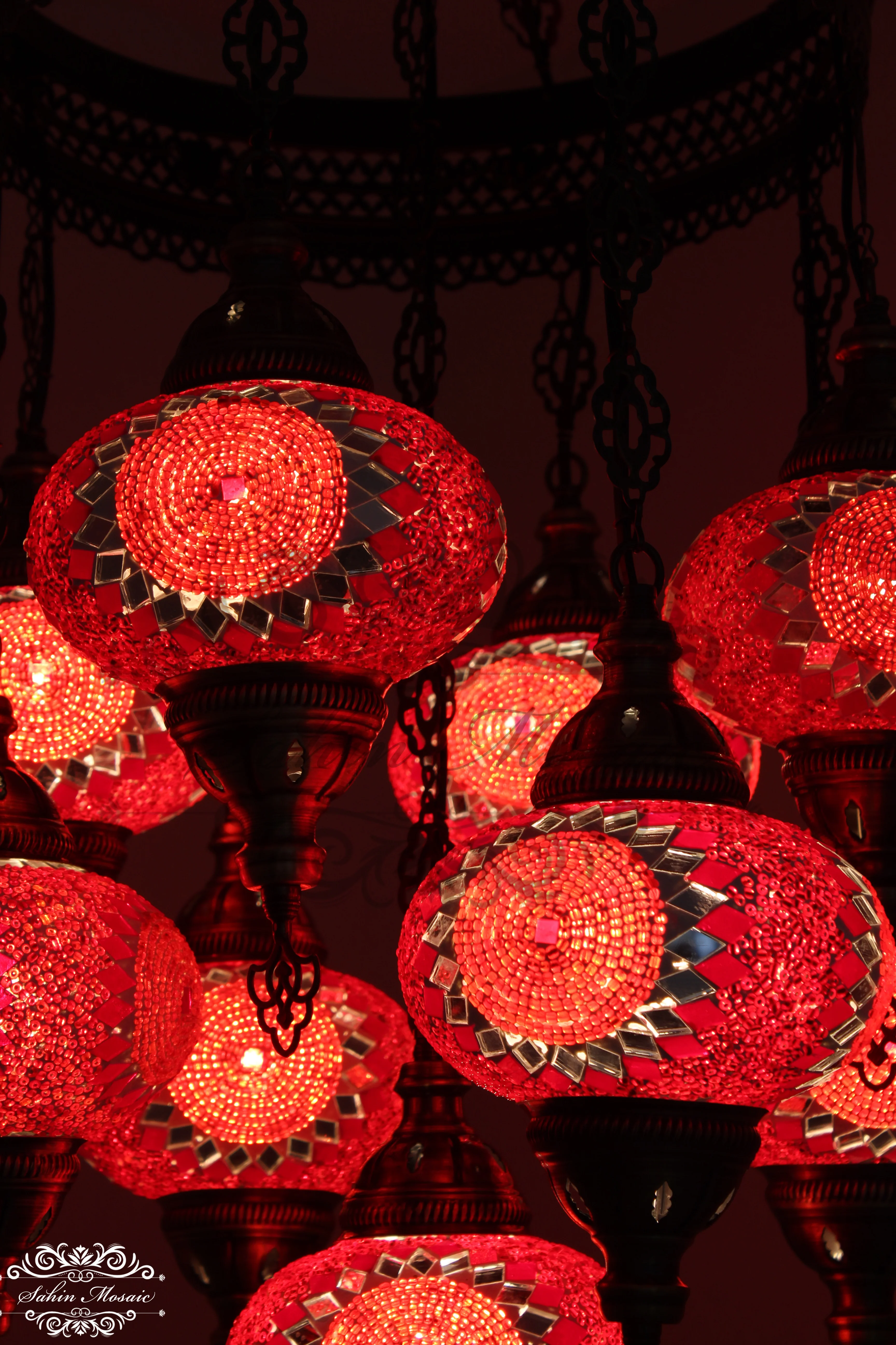 9-Ball Turkish Sultan Mosaic Chandelier - Handmade Large Globes | ID: 9SL-F - Image 3