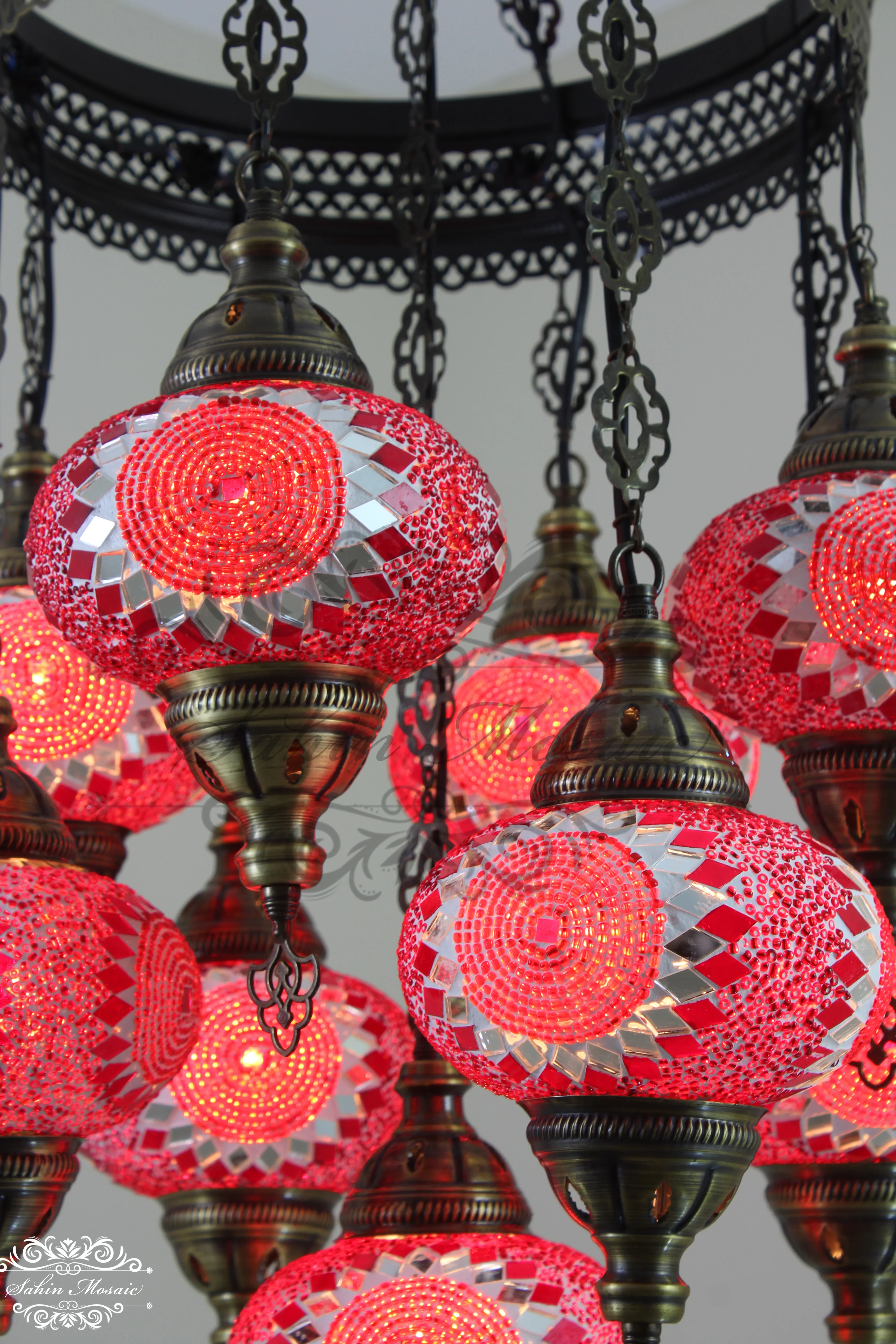 9-Ball Turkish Sultan Mosaic Chandelier - Handmade Large Globes | ID: 9SL-F - Image 4