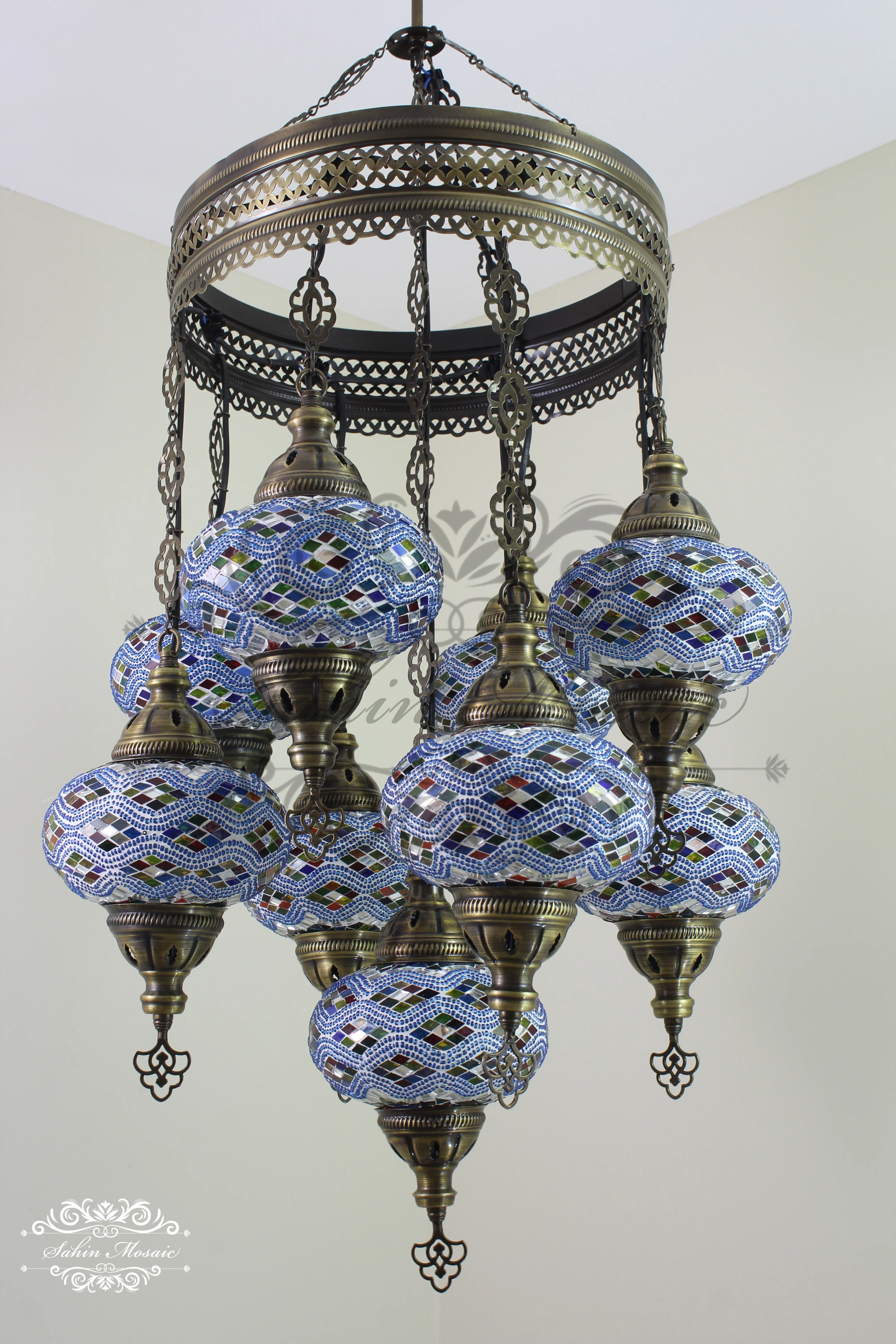9-Ball Turkish Sultan Mosaic Chandelier - Handmade Large Globes | ID: 9SL-D - Image 3