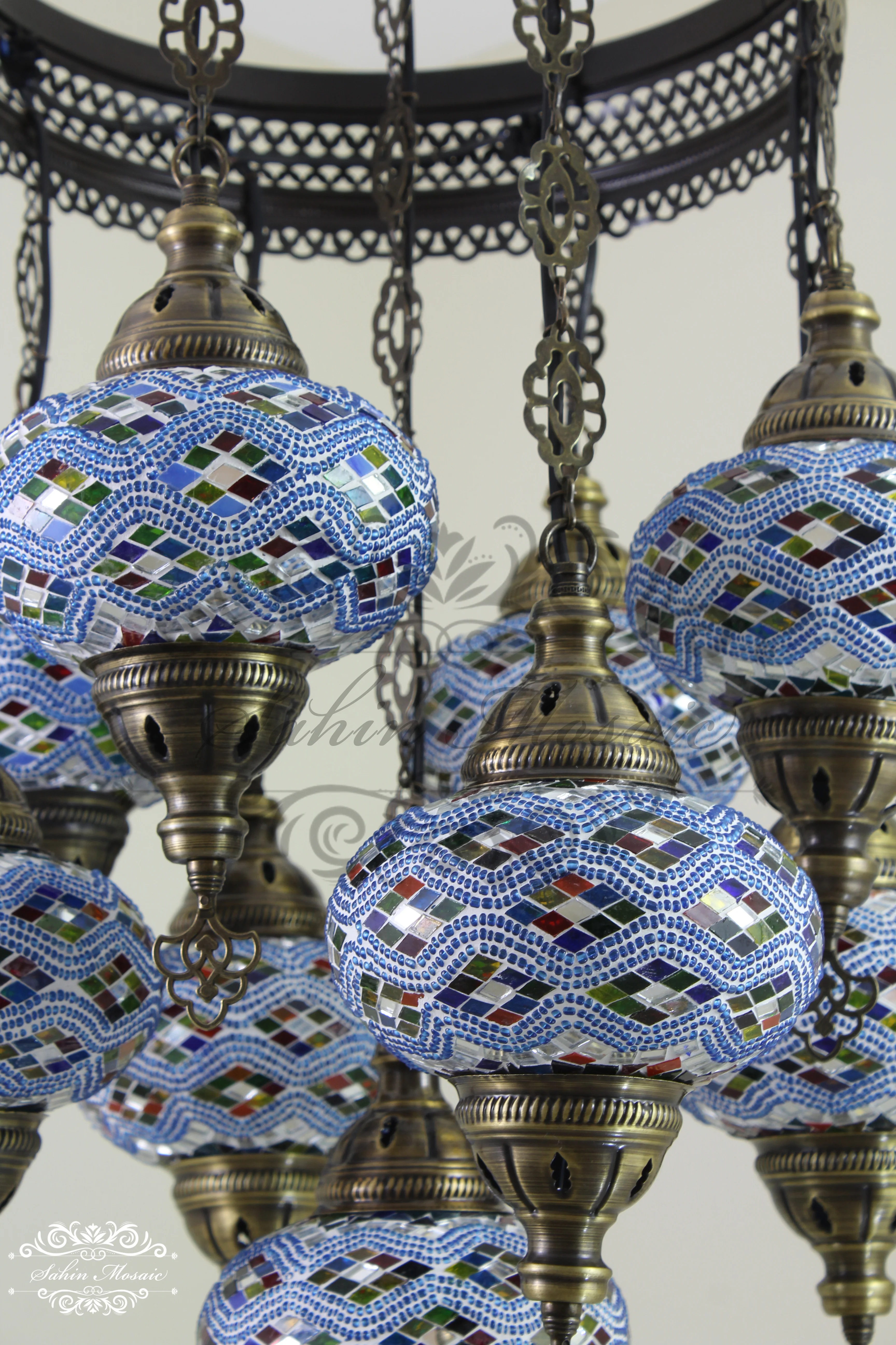 9-Ball Turkish Sultan Mosaic Chandelier - Handmade Large Globes | ID: 9SL-D - Image 4