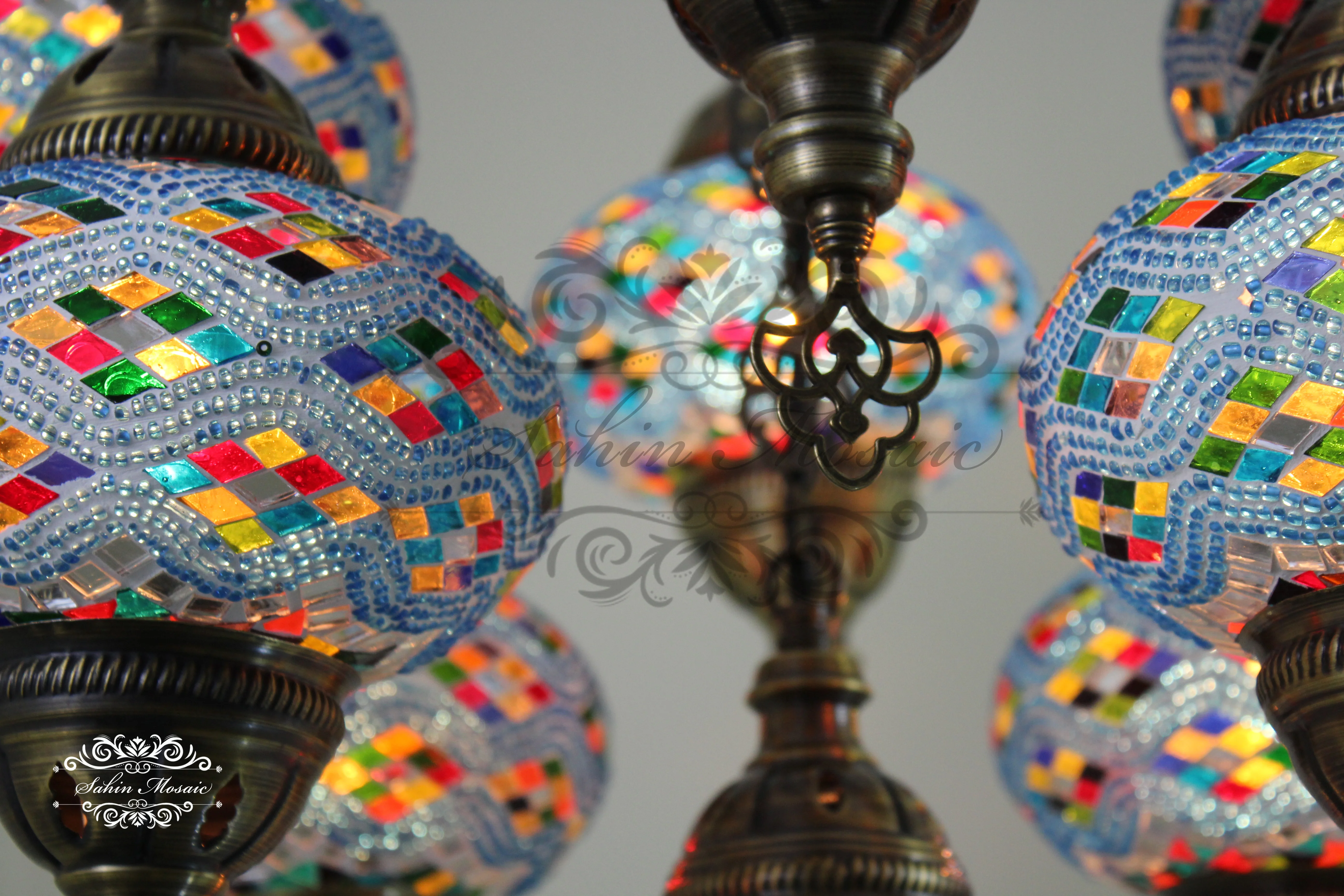 9-Ball Turkish Sultan Mosaic Chandelier - Handmade Large Globes | ID: 9SL-D - Image 6