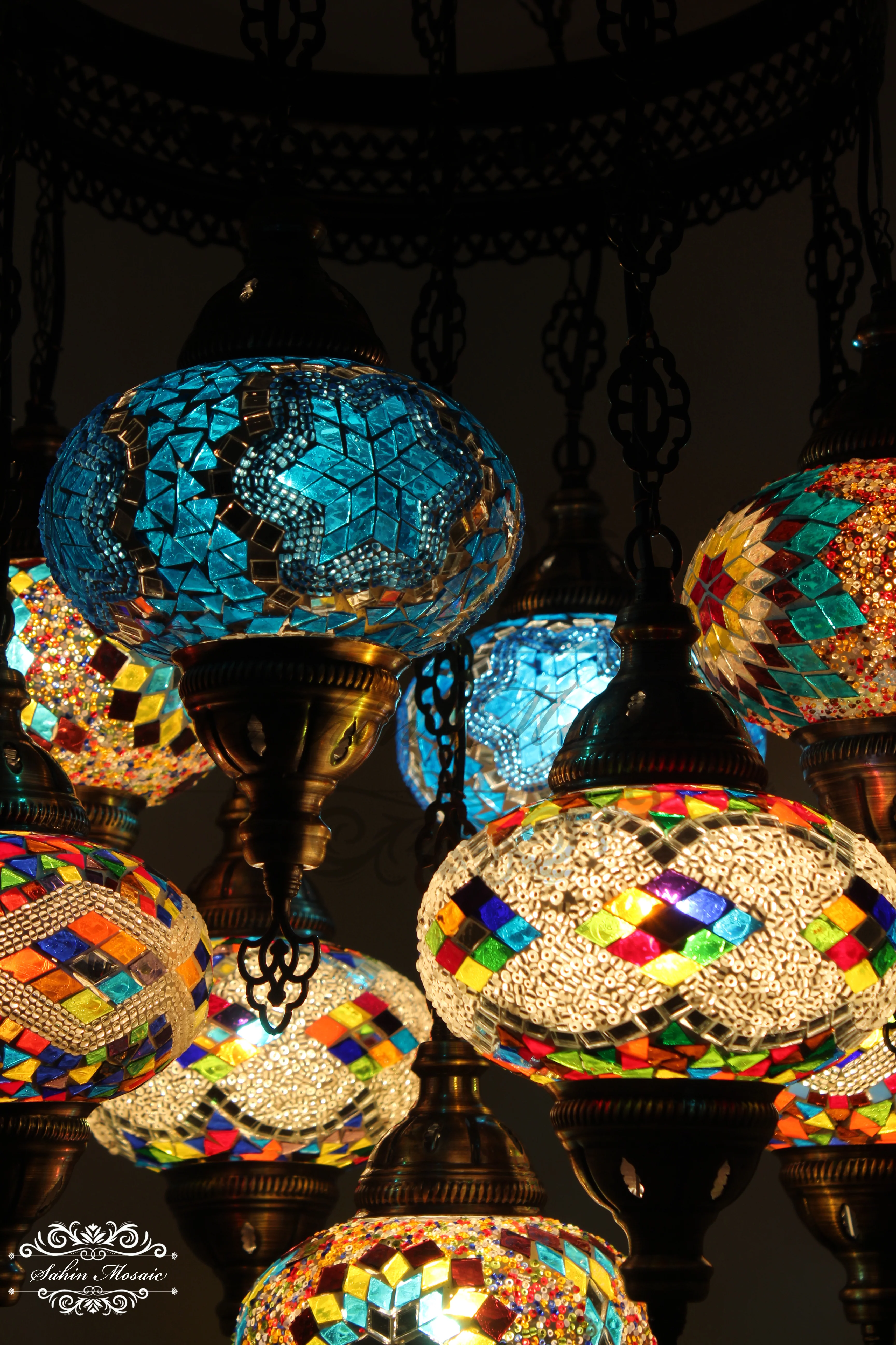 9-Ball Turkish Sultan Mosaic Chandelier - Handmade Large Globes | ID: 9SL-A - Image 2