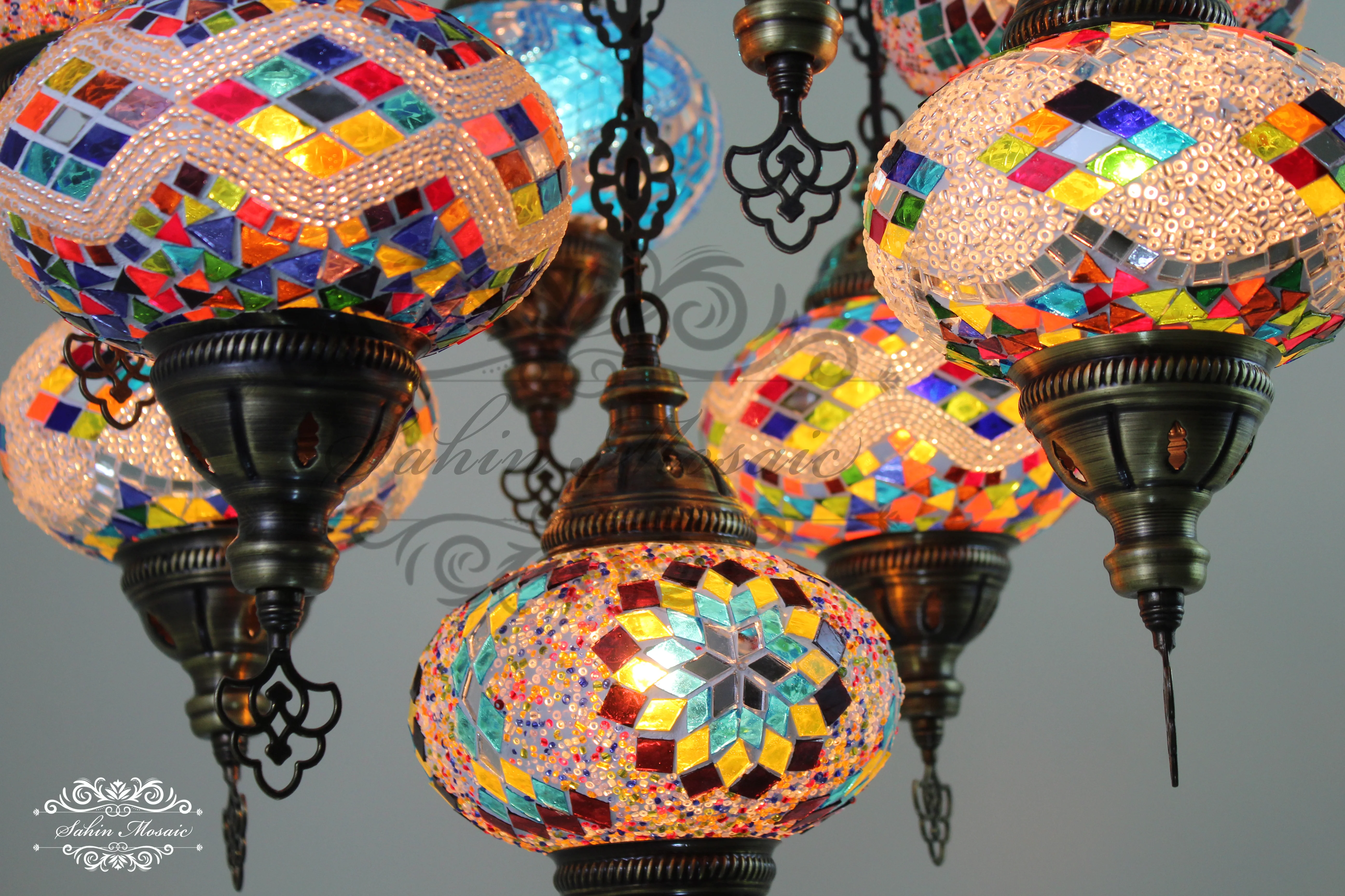 9-Ball Turkish Sultan Mosaic Chandelier - Handmade Large Globes | ID: 9SL-A - Image 5