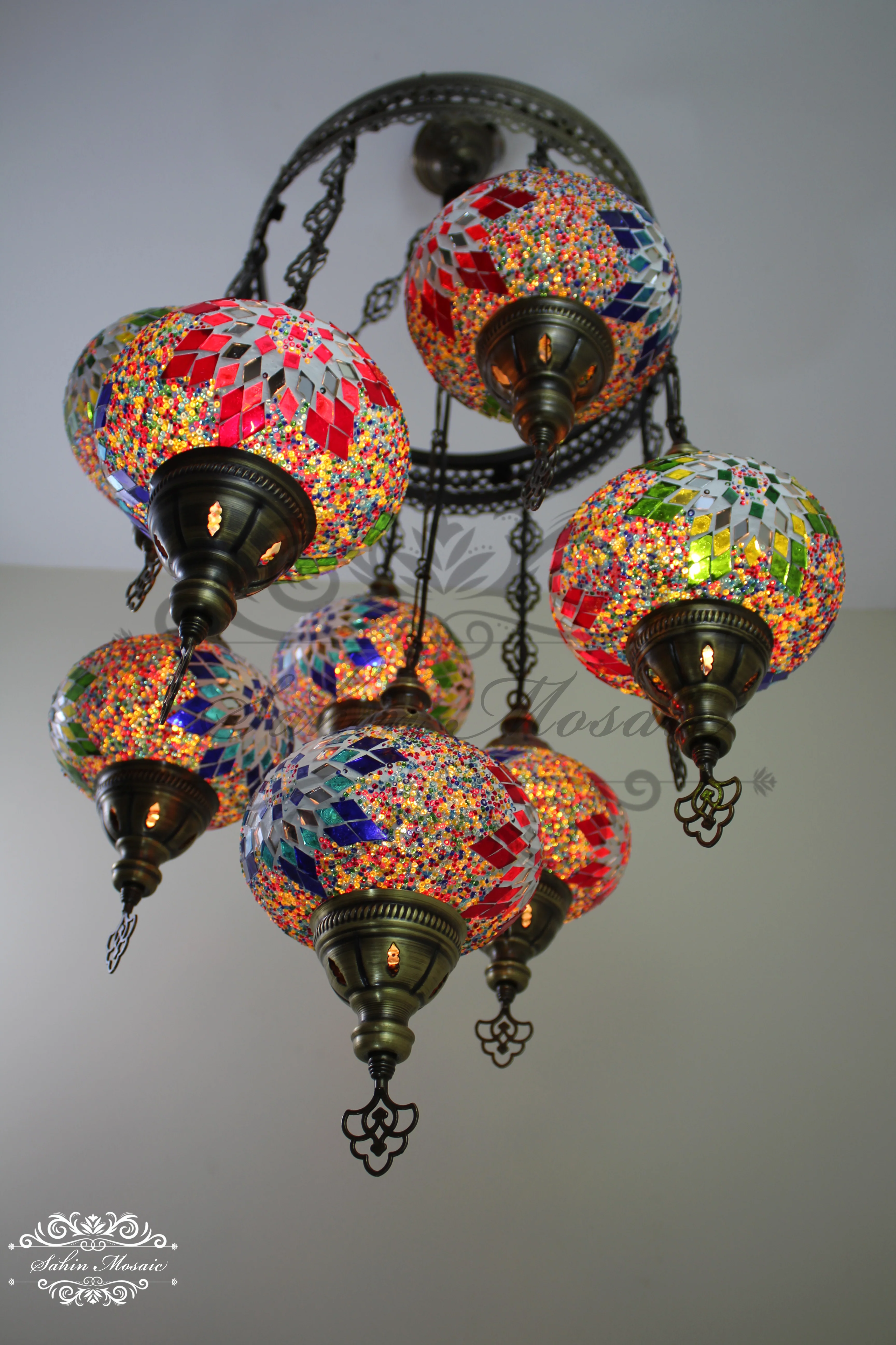 9-Ball Turkish Sultan Mosaic Chandelier - Handmade Large Globes | ID: 9SL-H - Image 9