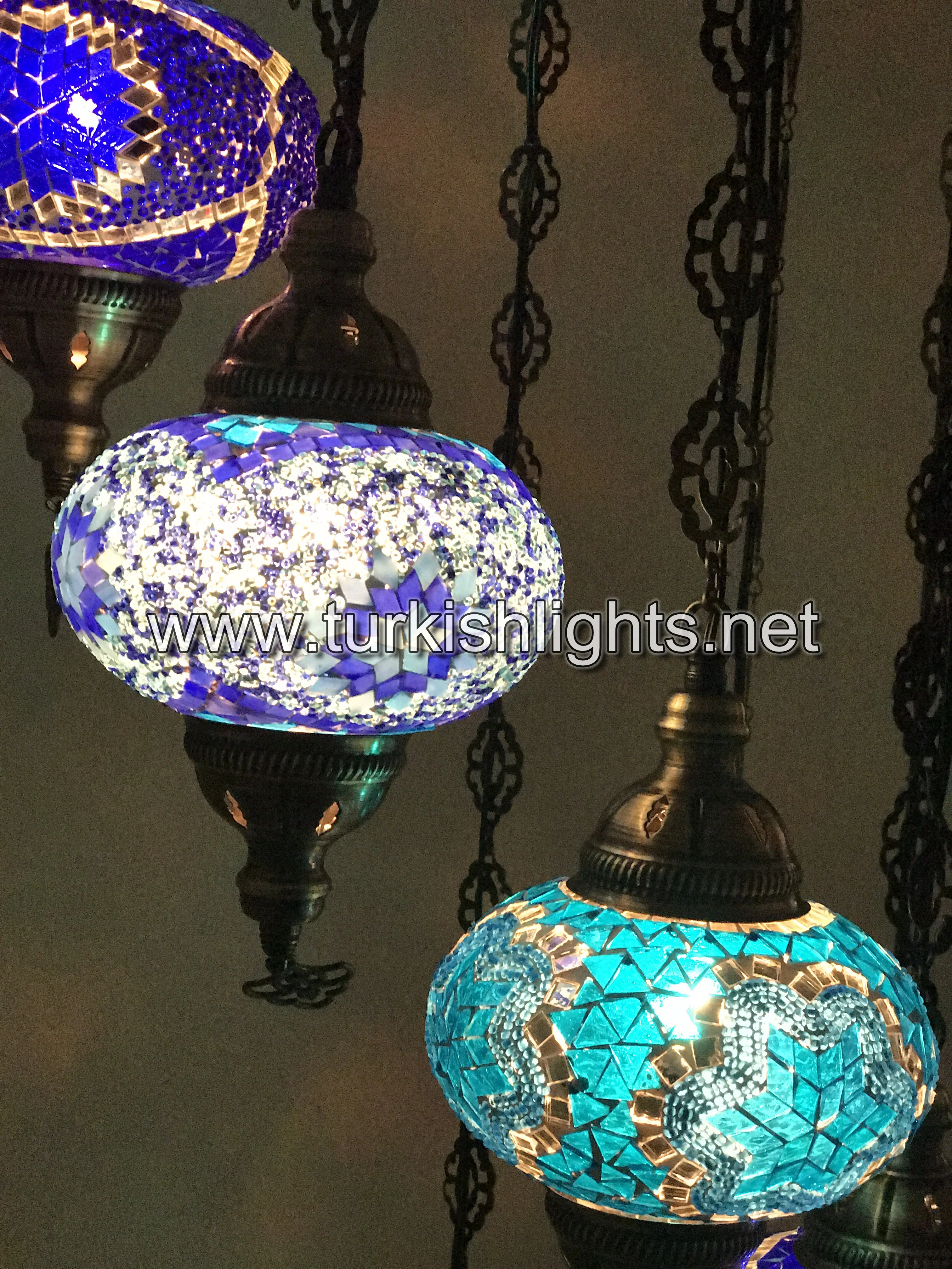 9 Ball Turkish Mosaic Chandelier - Water Drop Design with Large Globes, ID: 9WL-BlueMix - Image 12