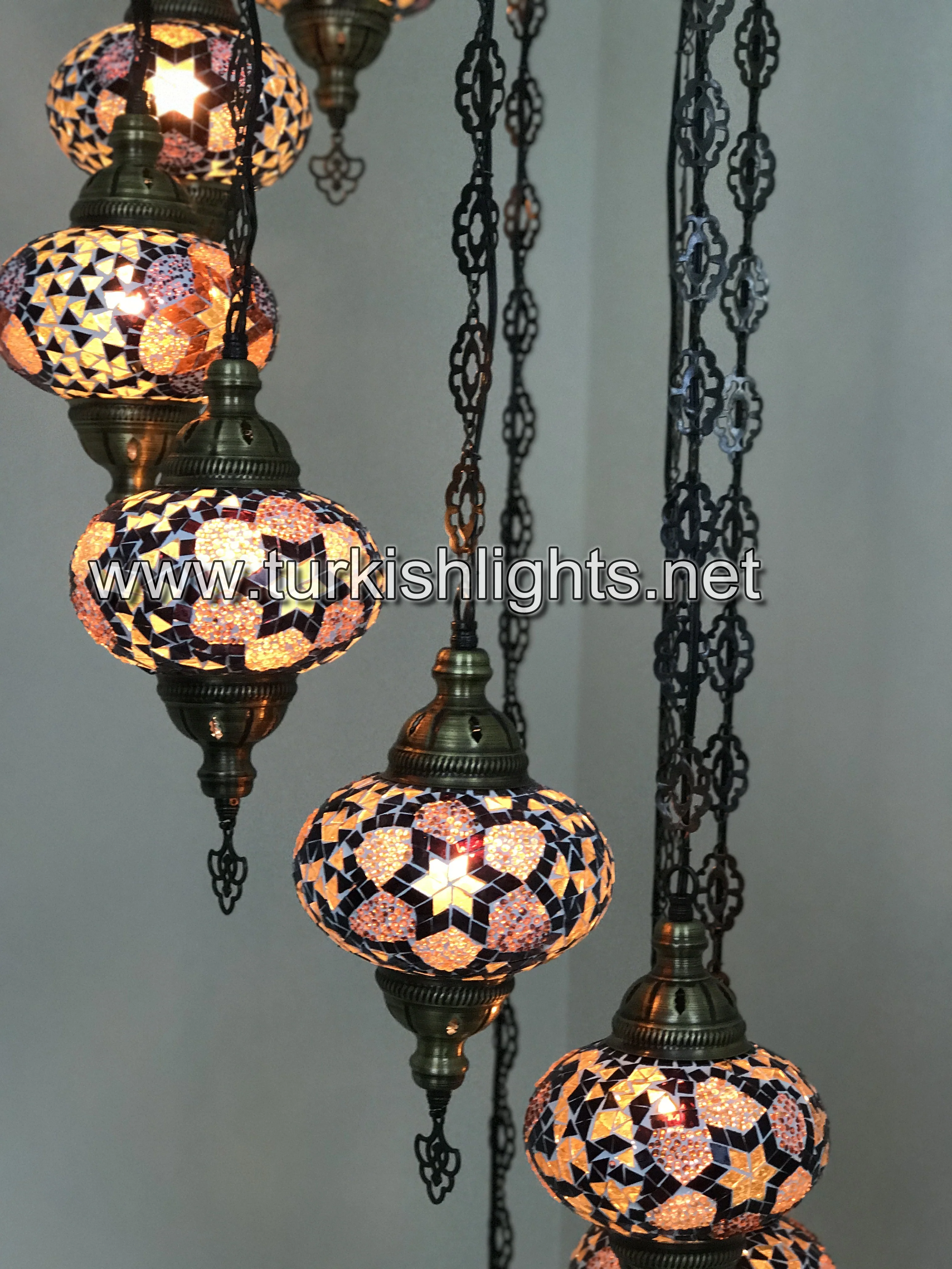 9 Ball Turkish Mosaic Chandelier - Water Drop Design with Large Globes, ID: 9WL-BROWN - Image 6