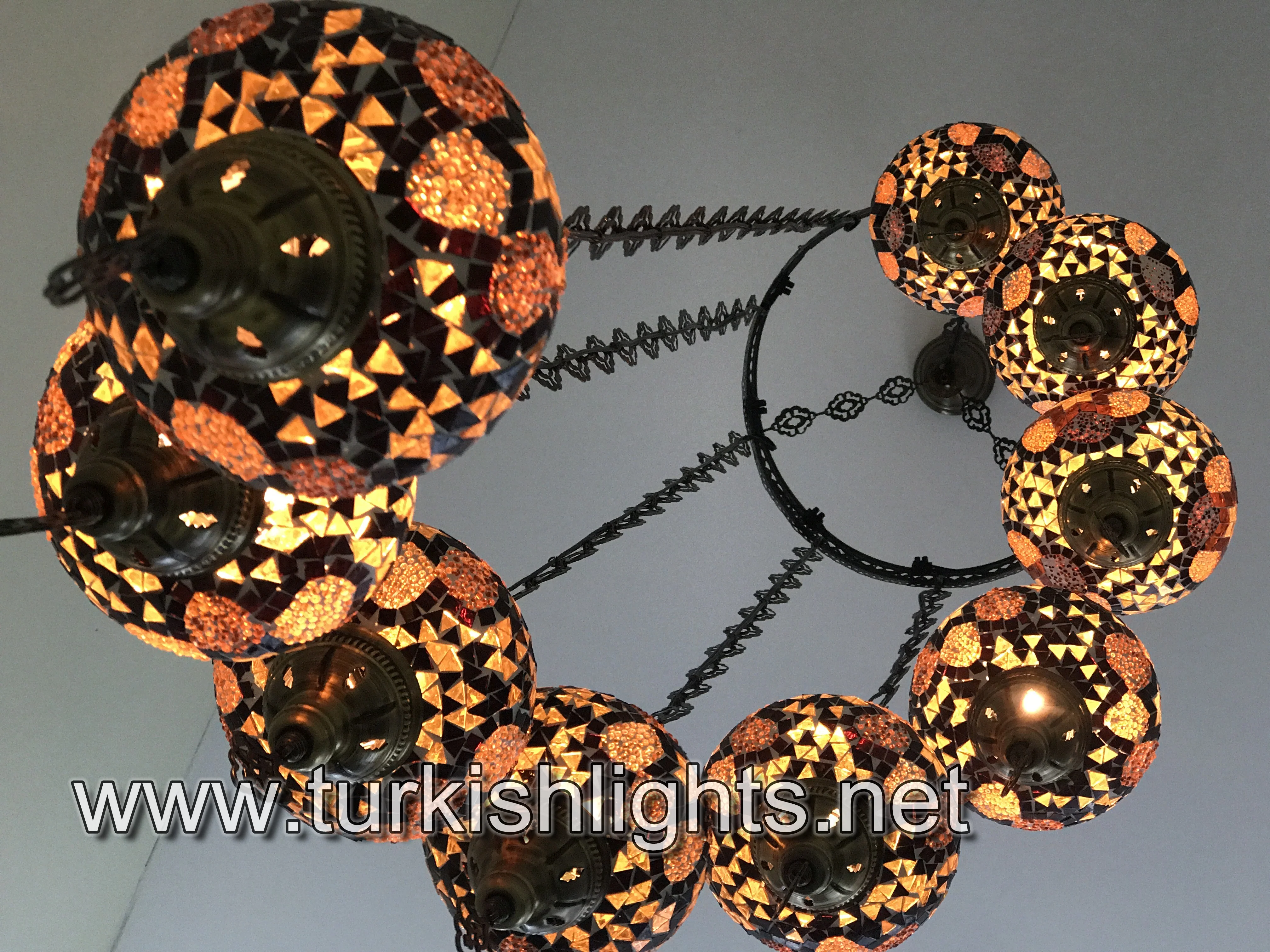 9 Ball Turkish Mosaic Chandelier - Water Drop Design with Large Globes, ID: 9WL-BROWN - Image 8