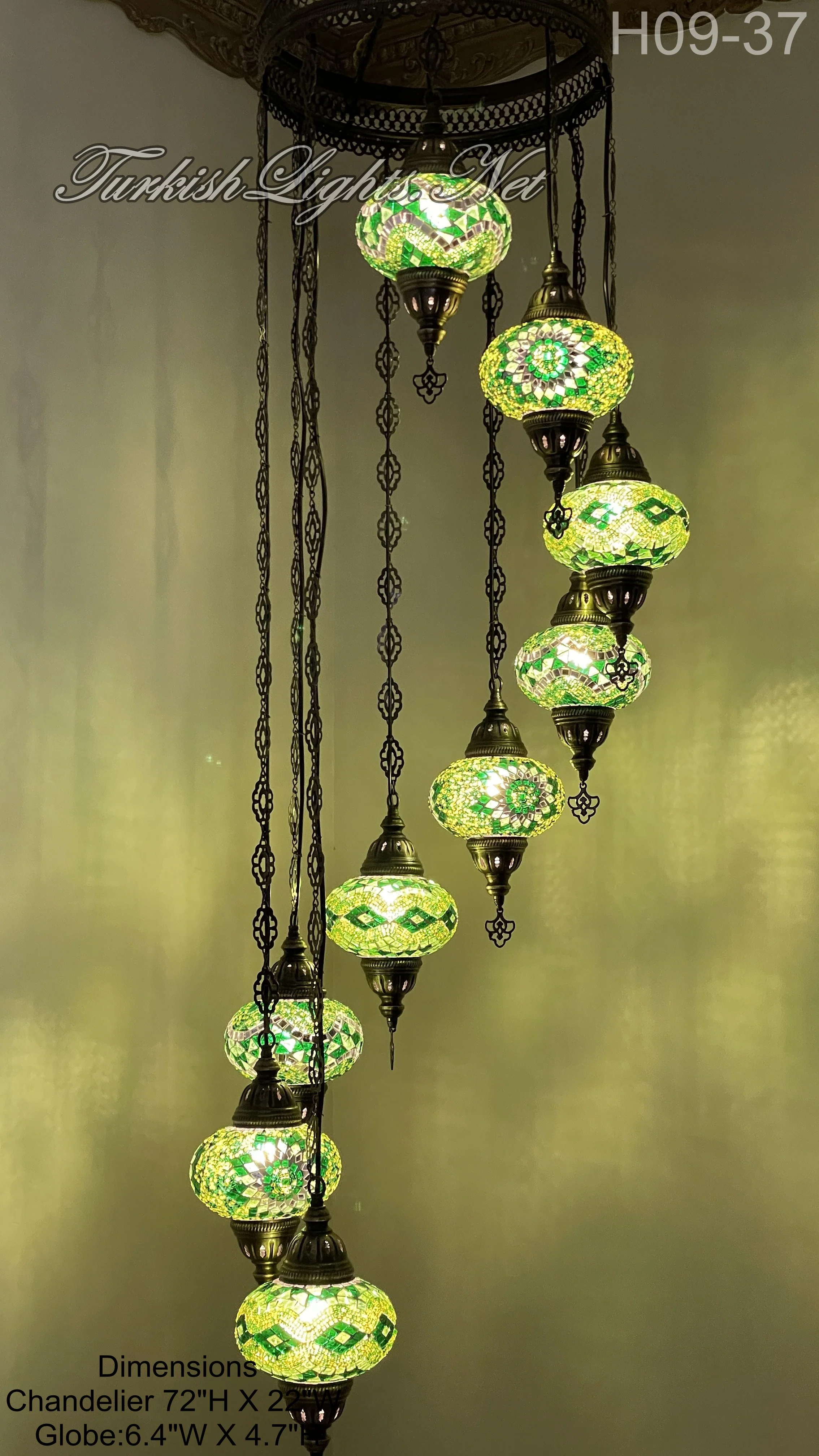9 Ball Turkish Mosaic Chandelier - Water Drop Design with Large Globes, ID: 9WL-C - Image 2