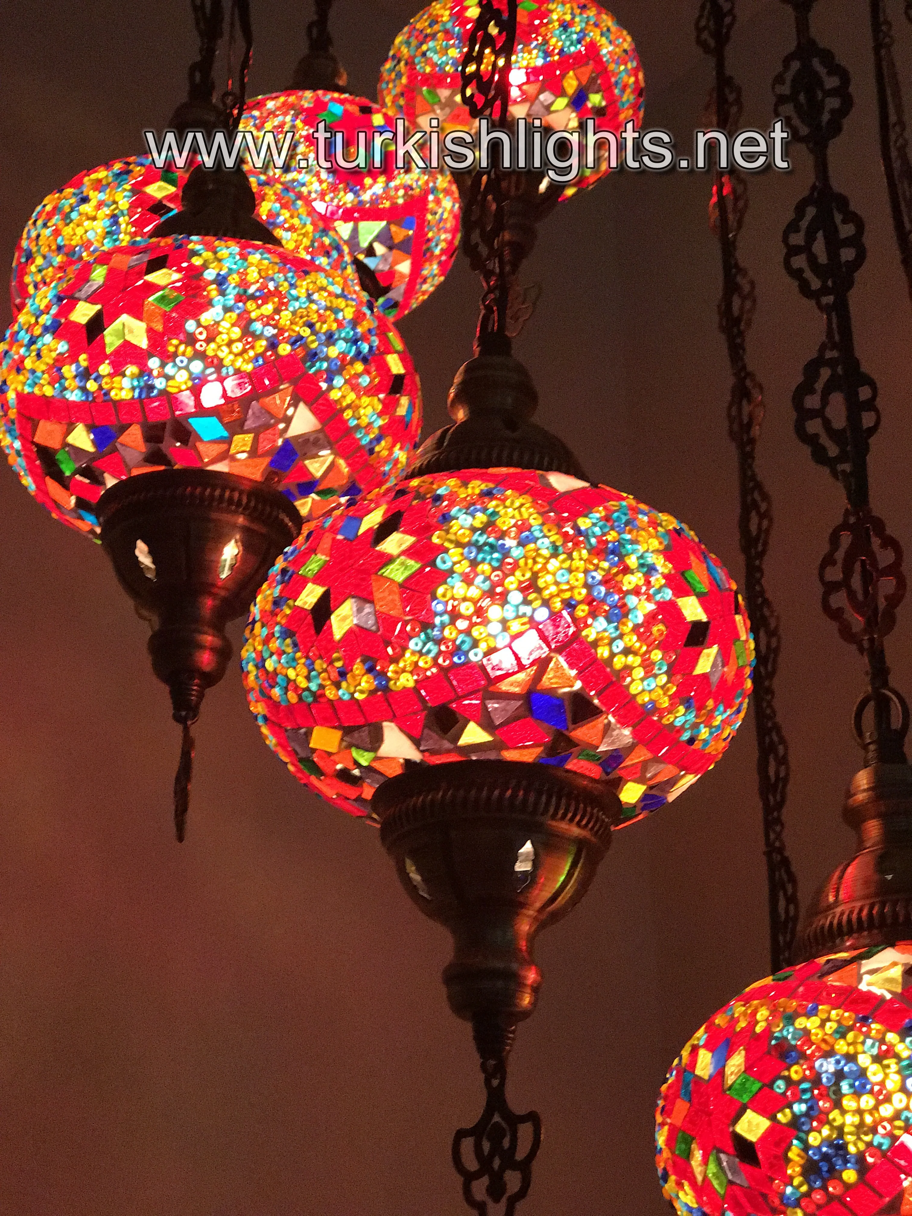 9 Ball Turkish Mosaic Chandelier - Water Drop Design with Large Globes, ID: 9WL-K - Image 10
