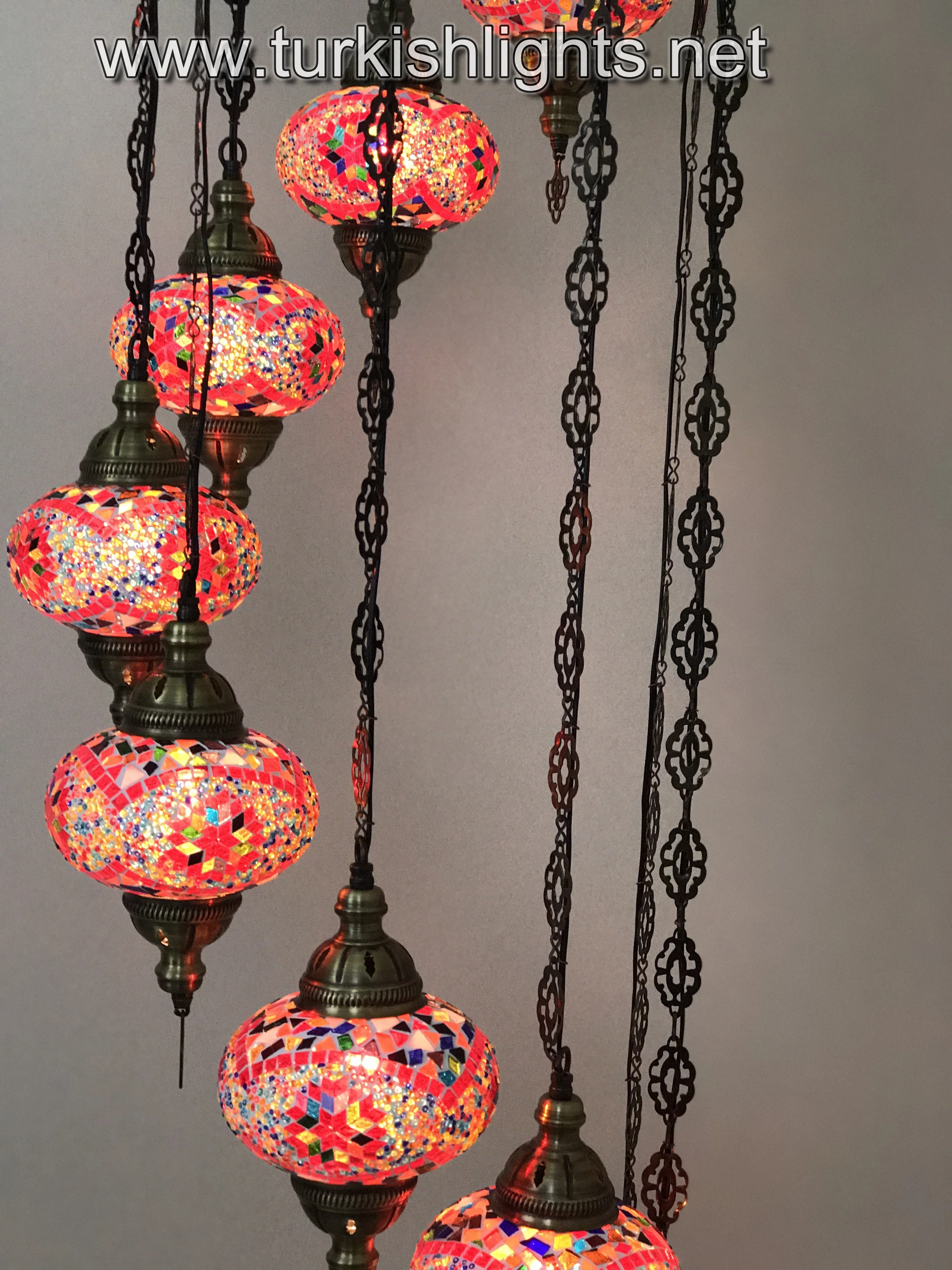 9 Ball Turkish Mosaic Chandelier - Water Drop Design with Large Globes, ID: 9WL-K - Image 5