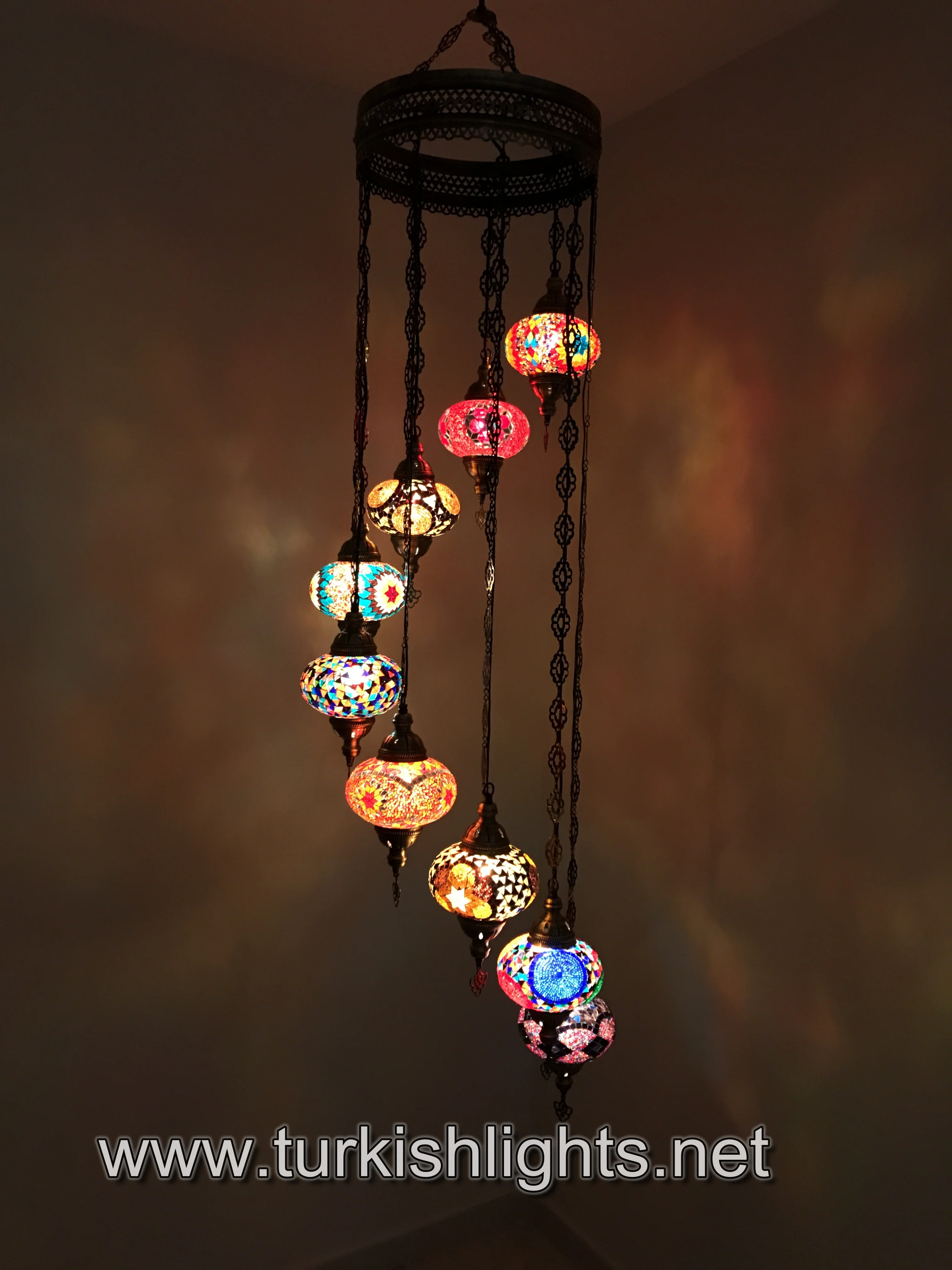 9 Ball Turkish Mosaic Chandelier - Water Drop Design with Large Globes, ID: 9WL-MIX - Image 14