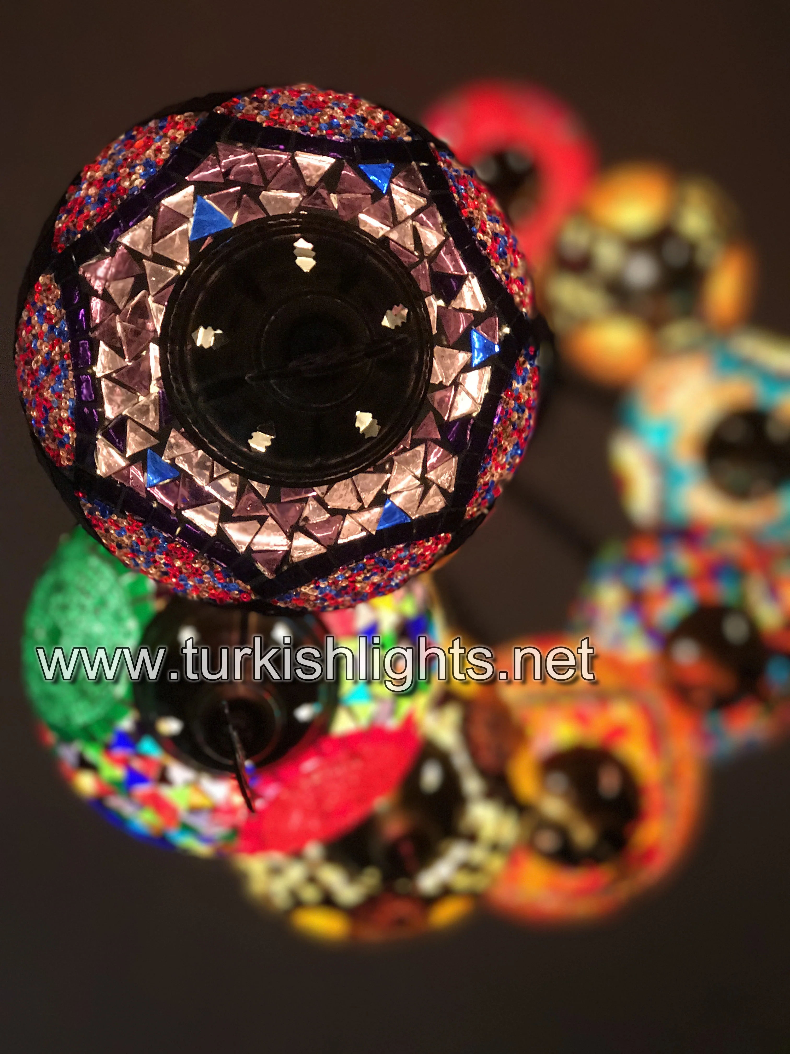 9 Ball Turkish Mosaic Chandelier - Water Drop Design with Large Globes, ID: 9WL-MIX - Image 17