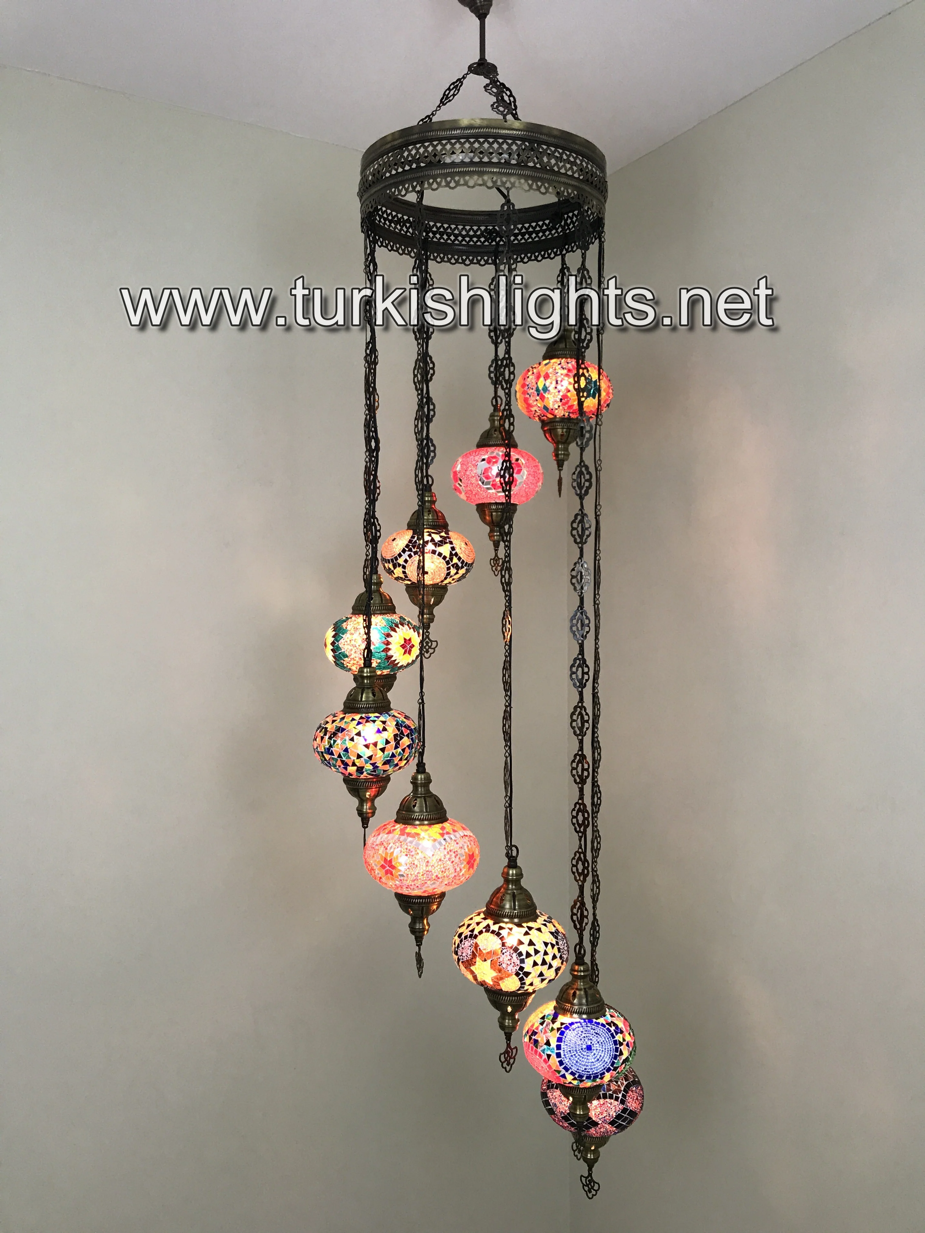 9 Ball Turkish Mosaic Chandelier - Water Drop Design with Large Globes, ID: 9WL-MIX - Image 6