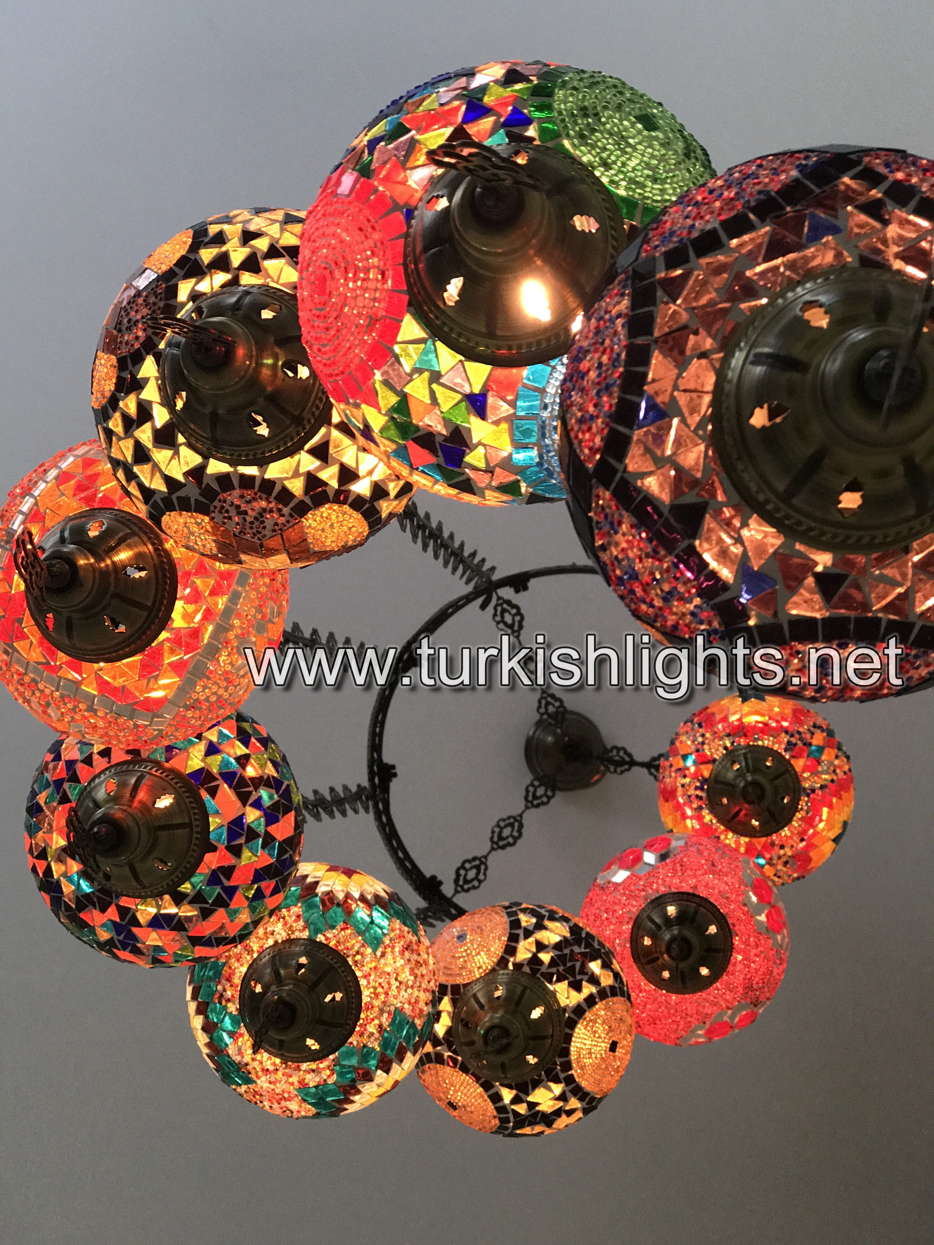 9 Ball Turkish Mosaic Chandelier - Water Drop Design with Large Globes, ID: 9WL-MIX - Image 8