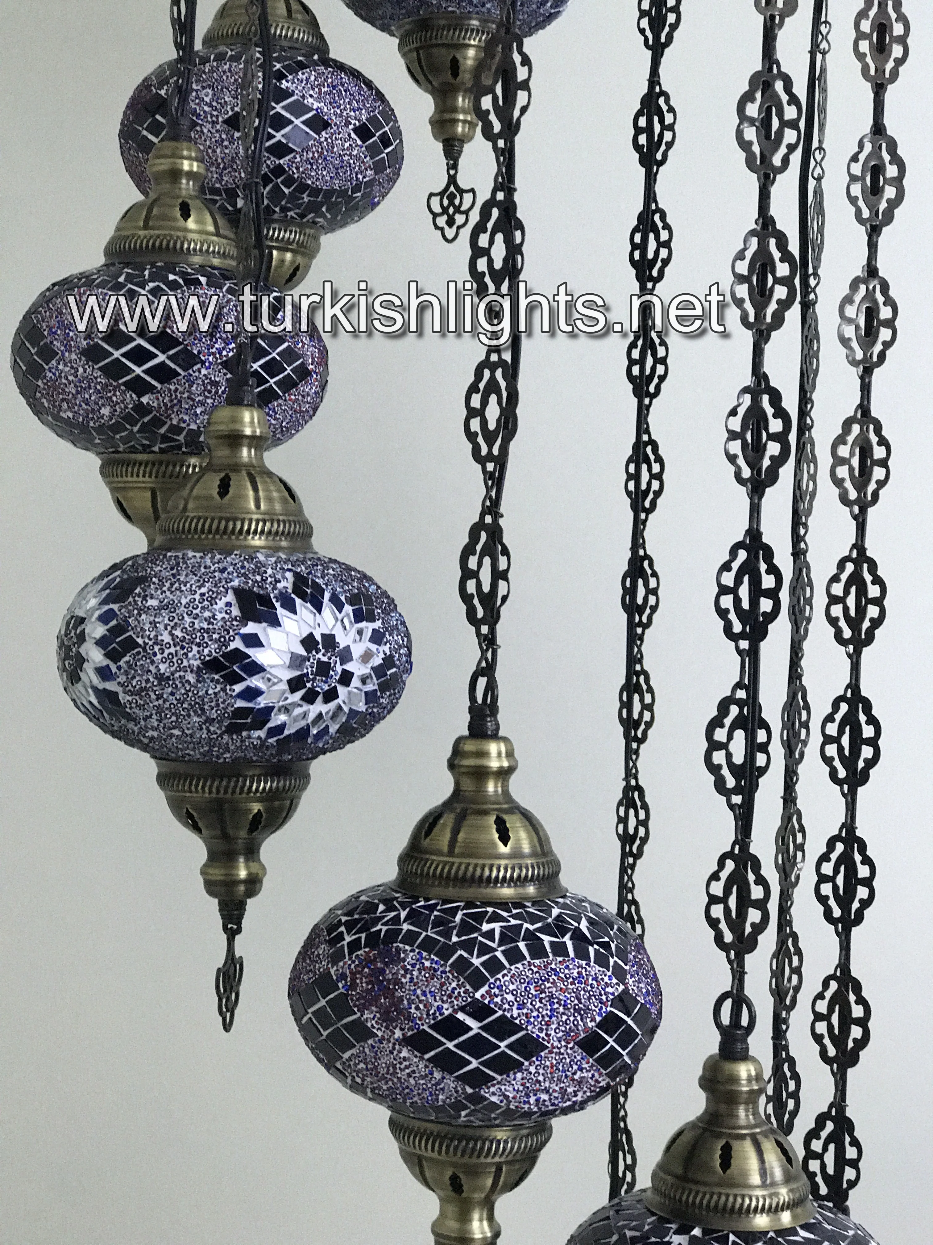 9 Ball Turkish Mosaic Chandelier - Water Drop Design with Large Globes, ID: 9WL-PURPLE - Image 9