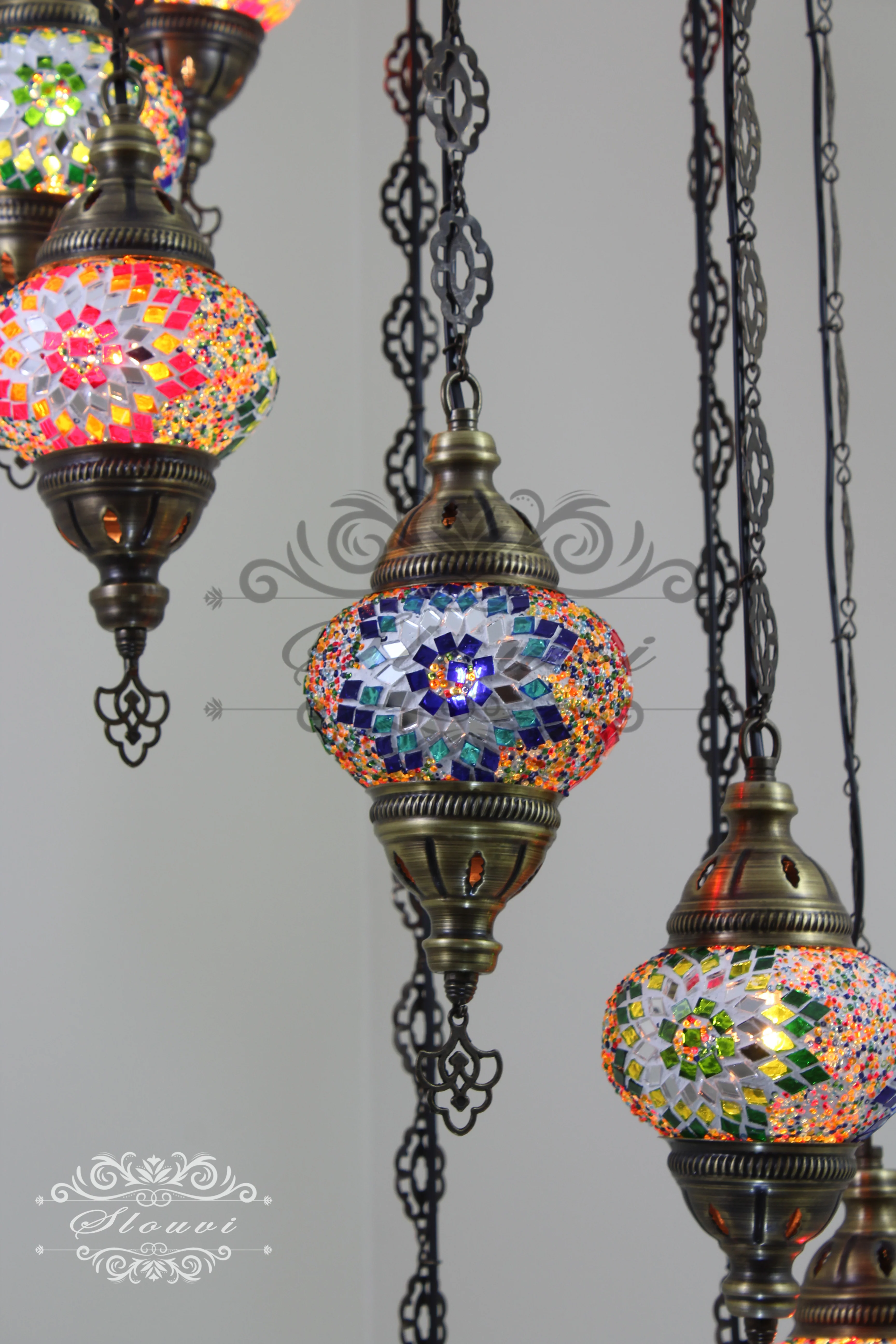 TURKISH MOSAIC LAMP, Water Drop Style CHANDELIER IN 8 GLOBES - Image 3