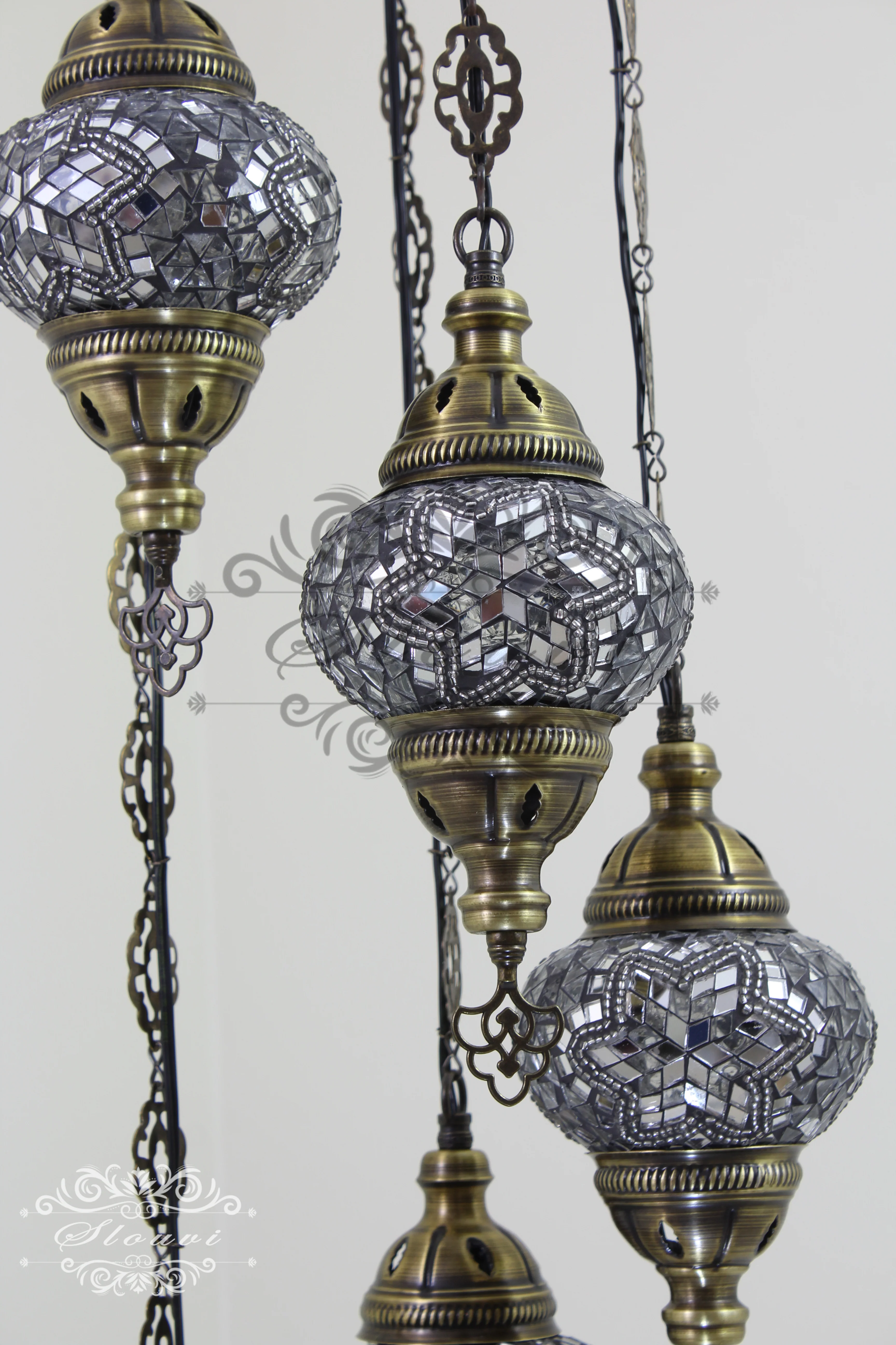 5 Ball Turkish Mosaic Chandelier - Water Drop Design with Medium Globes, ID: H05M-3 - Image 7