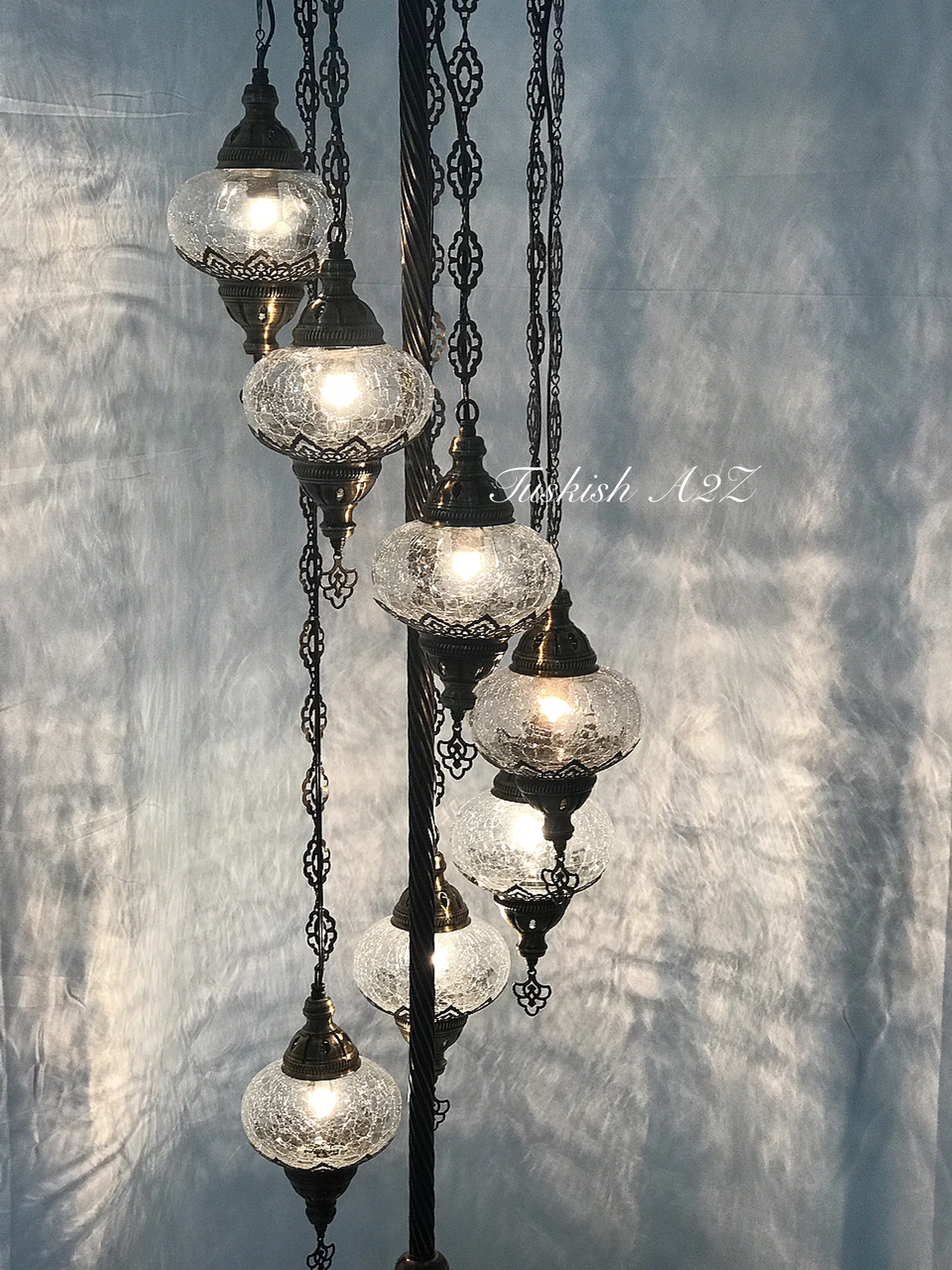 Ottoman TURKISH MOSAIC FLOOR LAMP with 7 Cracked GLOBES,ID:151 - Image 3