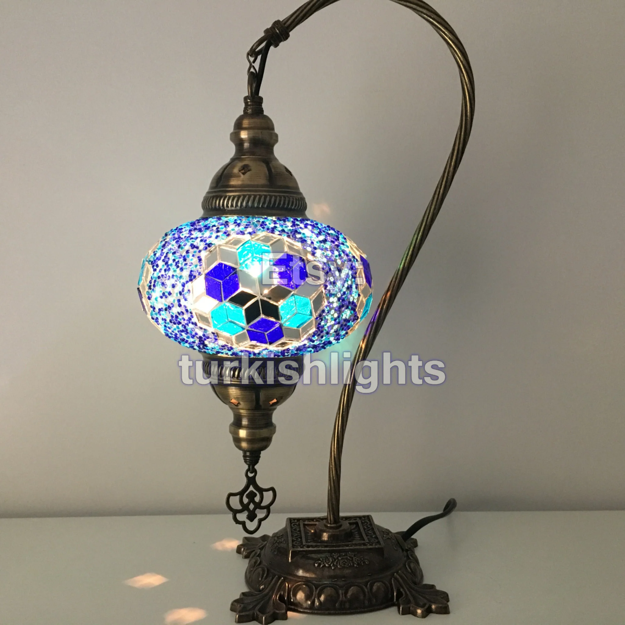 Turkish Mosaic Swan Neck Table Lamp Large Globe ID: BL-10