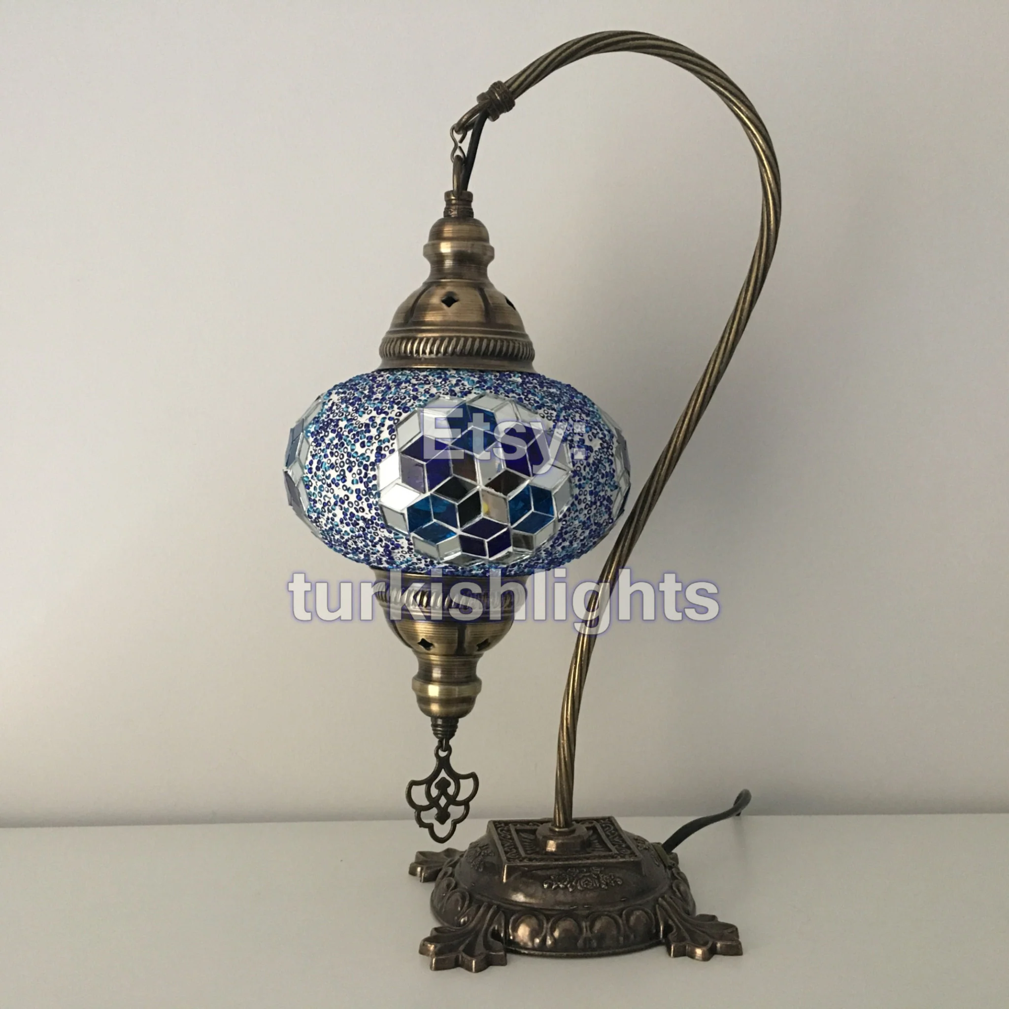 Turkish Mosaic Swan Neck Table Lamp Large Globe ID: BL-10 - Image 3