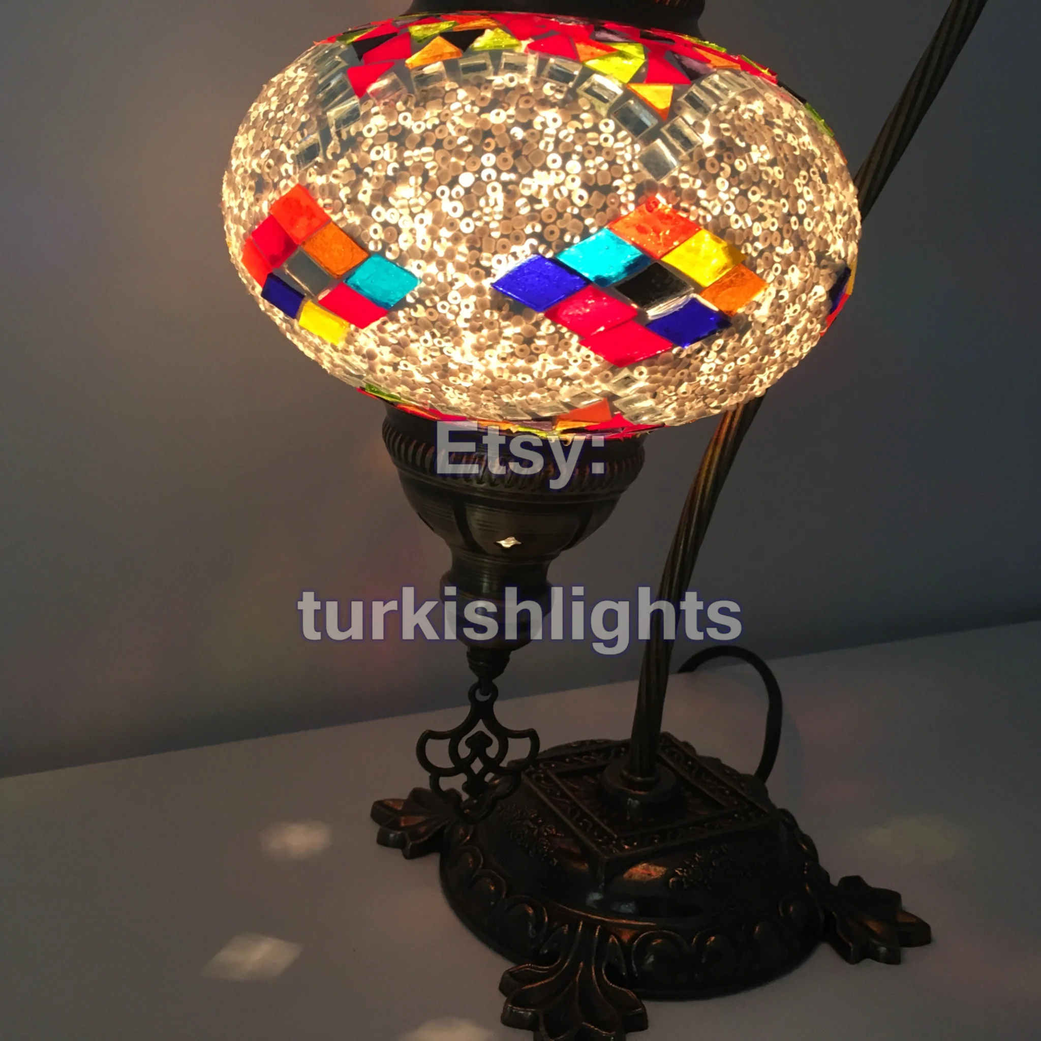 Turkish Mosaic Swan Neck Table Lamp Large Globe ID: BL-12 - Image 3