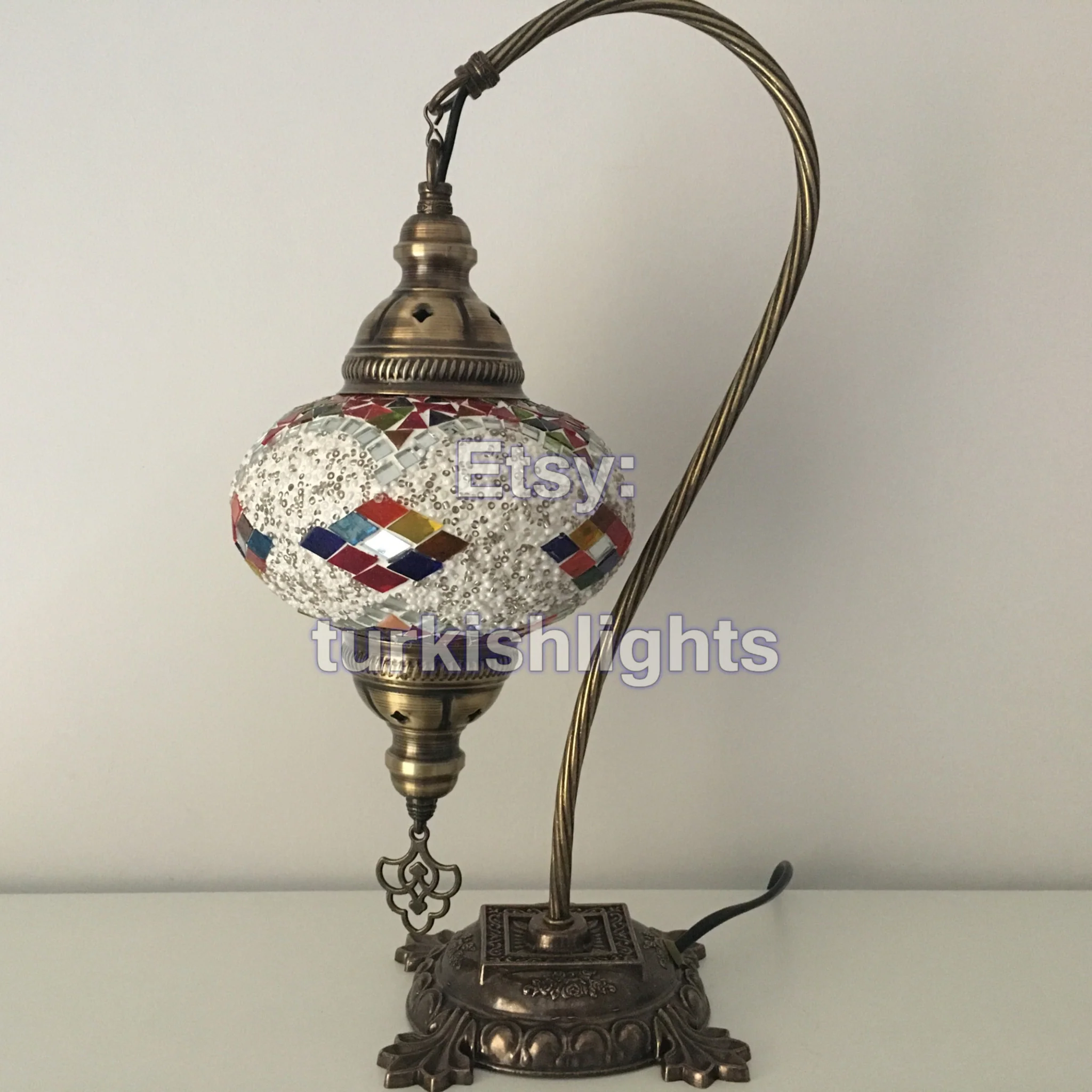 Turkish Mosaic Swan Neck Table Lamp Large Globe ID: BL-12 - Image 4