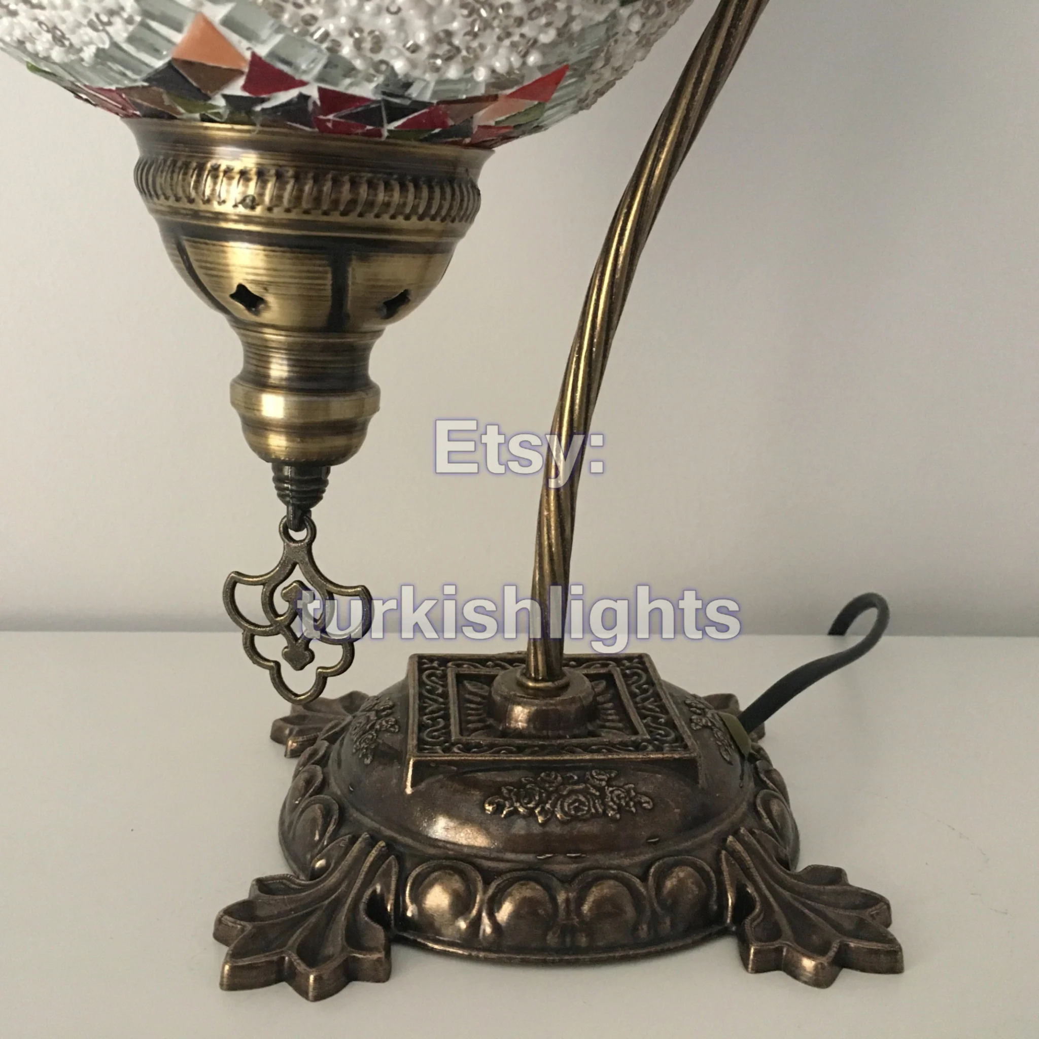 Turkish Mosaic Swan Neck Table Lamp Large Globe ID: BL-12 - Image 5