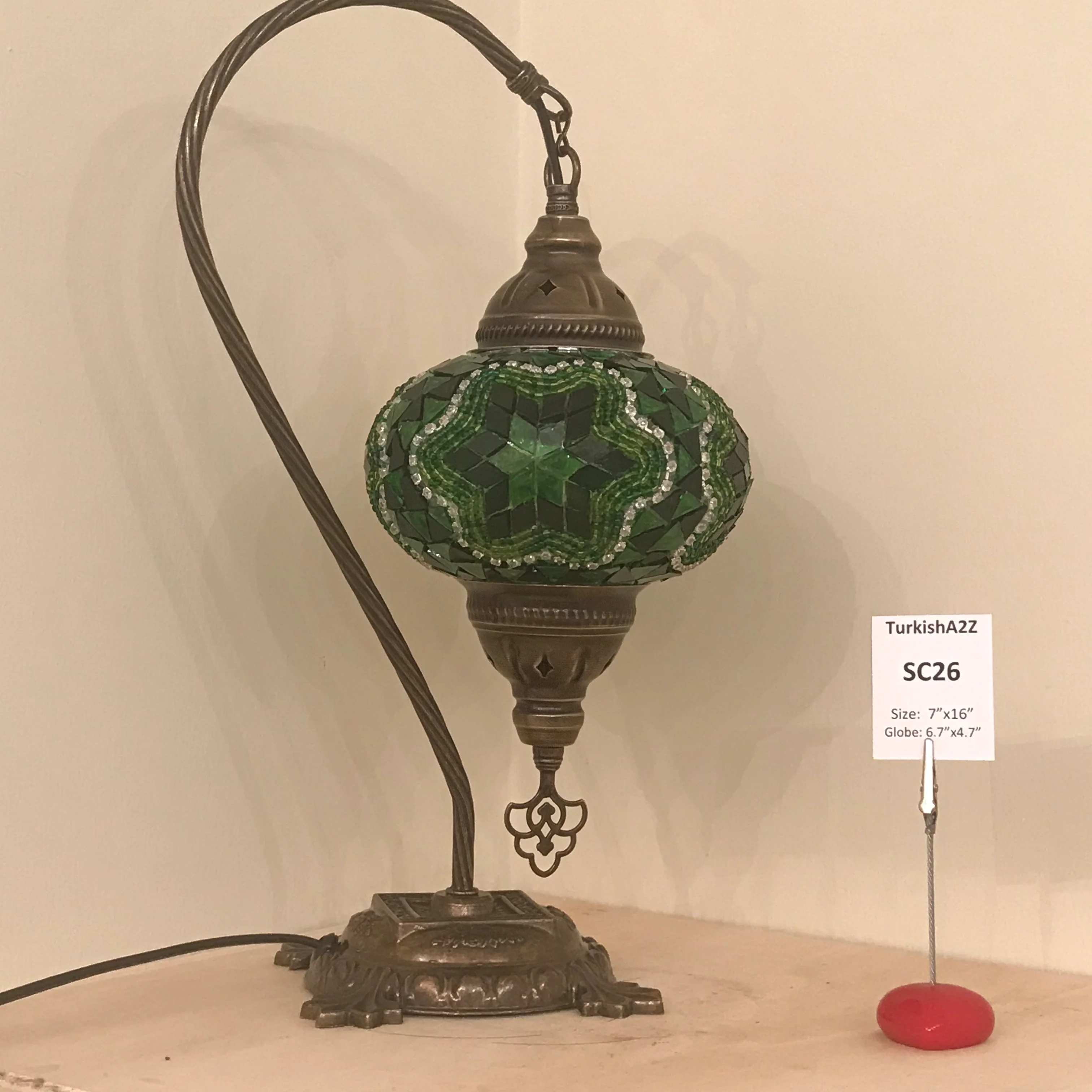 Turkish Mosaic Swan Neck Table Lamp Large Globe ID: BL-20 - Image 12