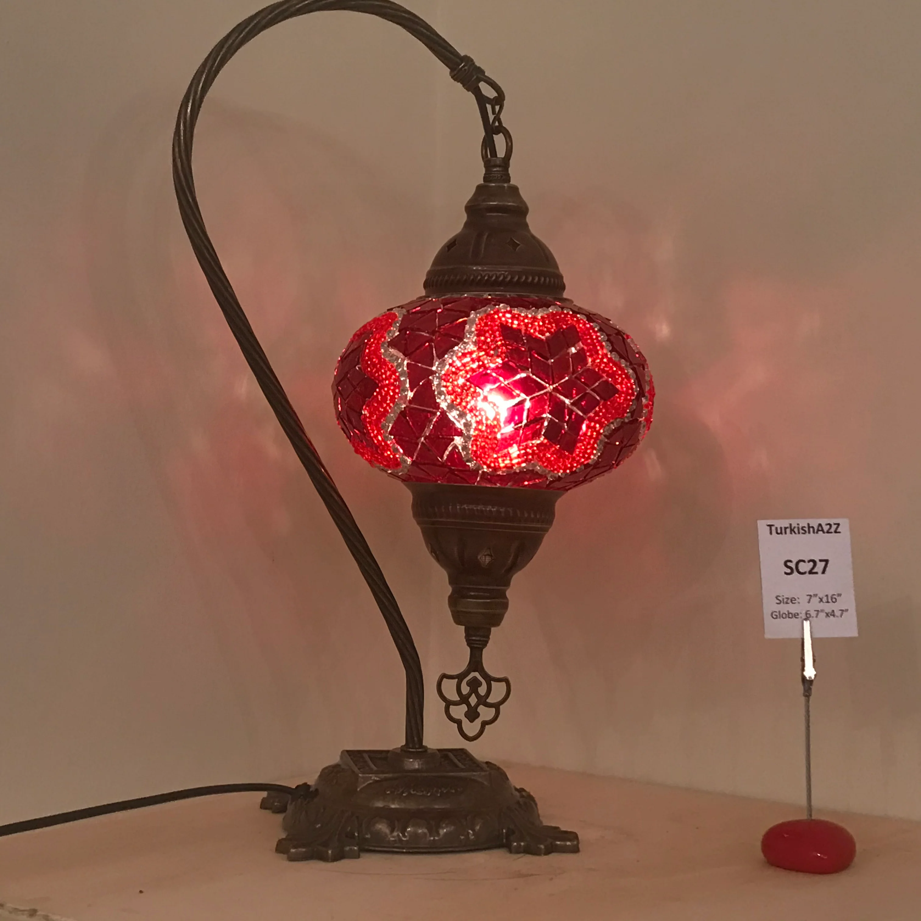 Turkish Mosaic Swan Neck Table Lamp Large Globe ID: BL-20 - Image 13