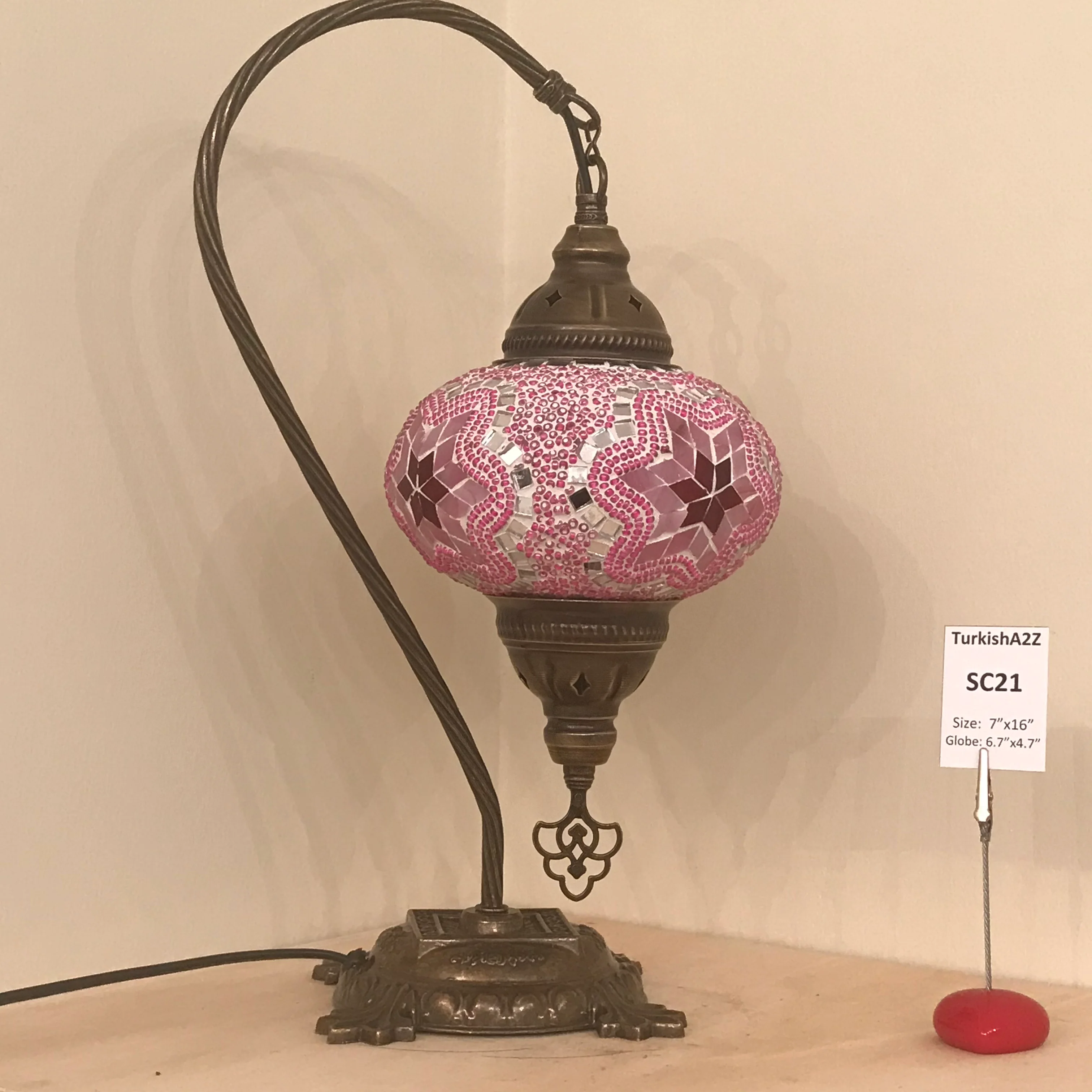 Turkish Mosaic Swan Neck Table Lamp Large Globe ID: BL-20 - Image 2