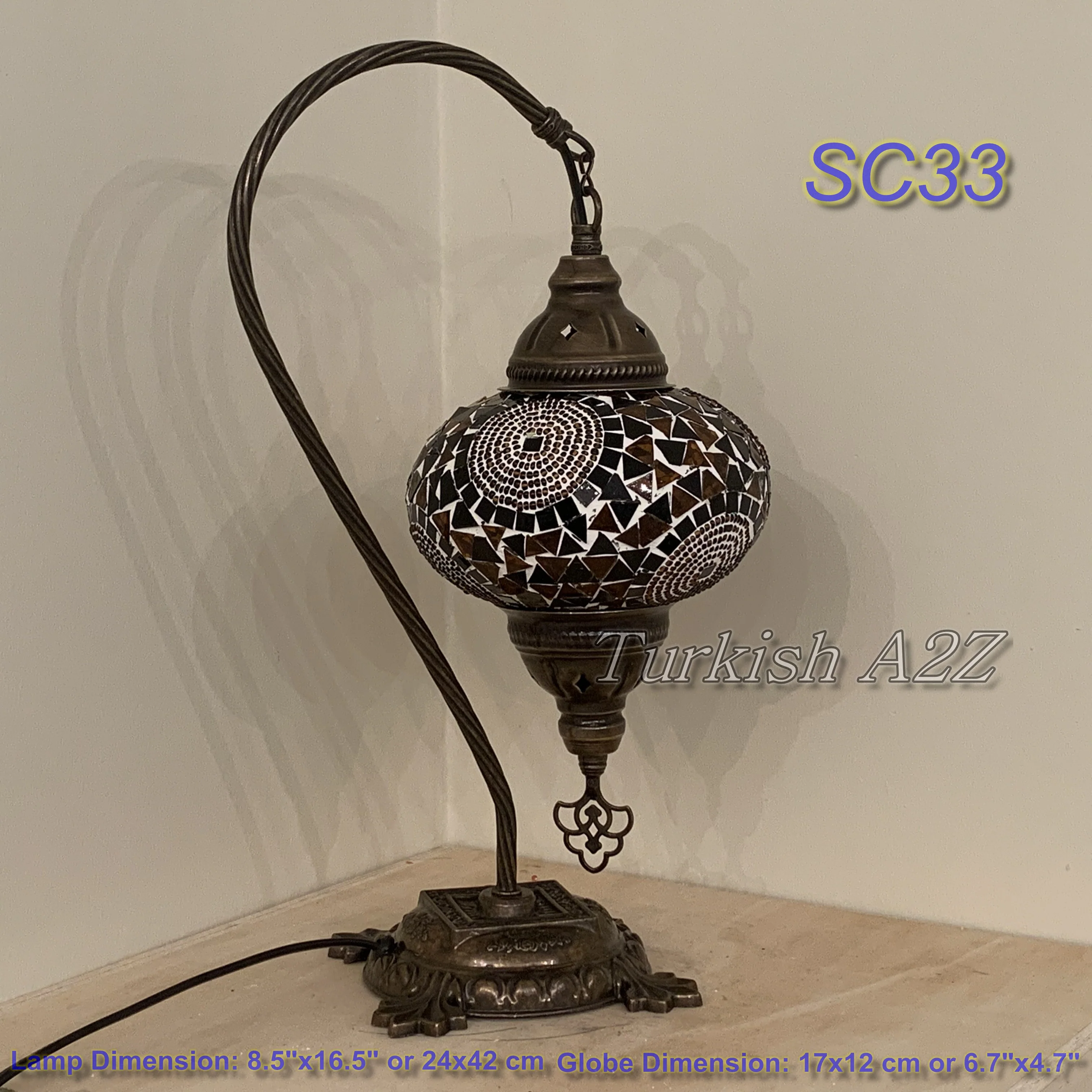 Turkish Mosaic Swan Neck Table Lamp Large Globe ID: BL-20 - Image 22