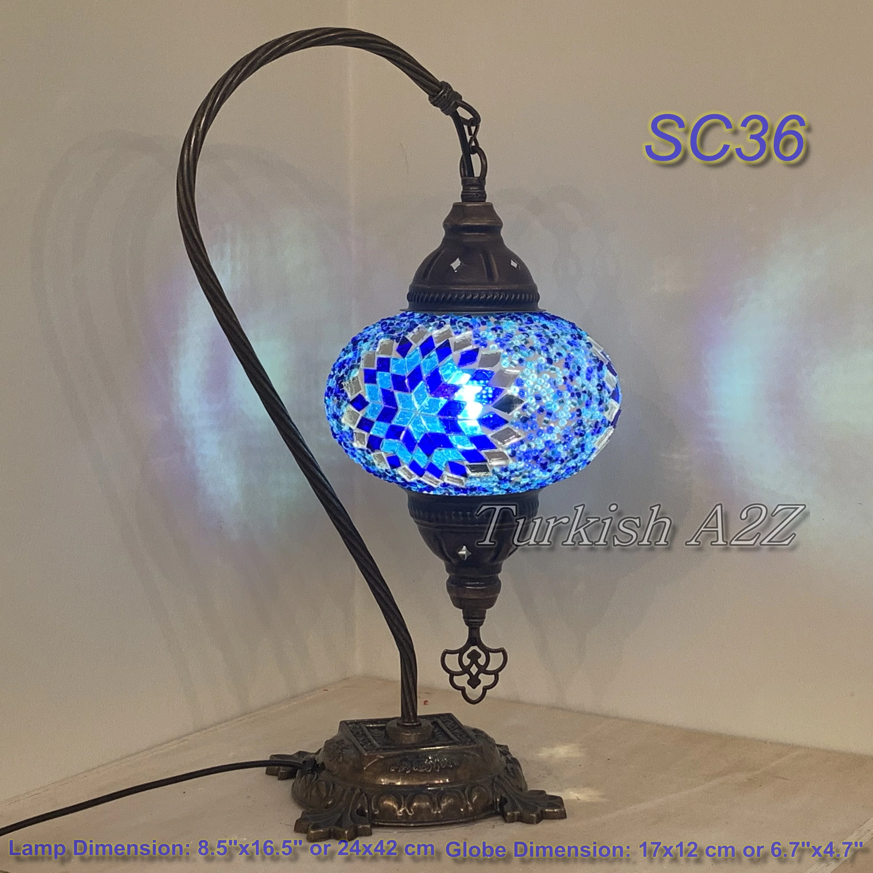 Turkish Mosaic Swan Neck Table Lamp Large Globe ID: BL-20 - Image 27