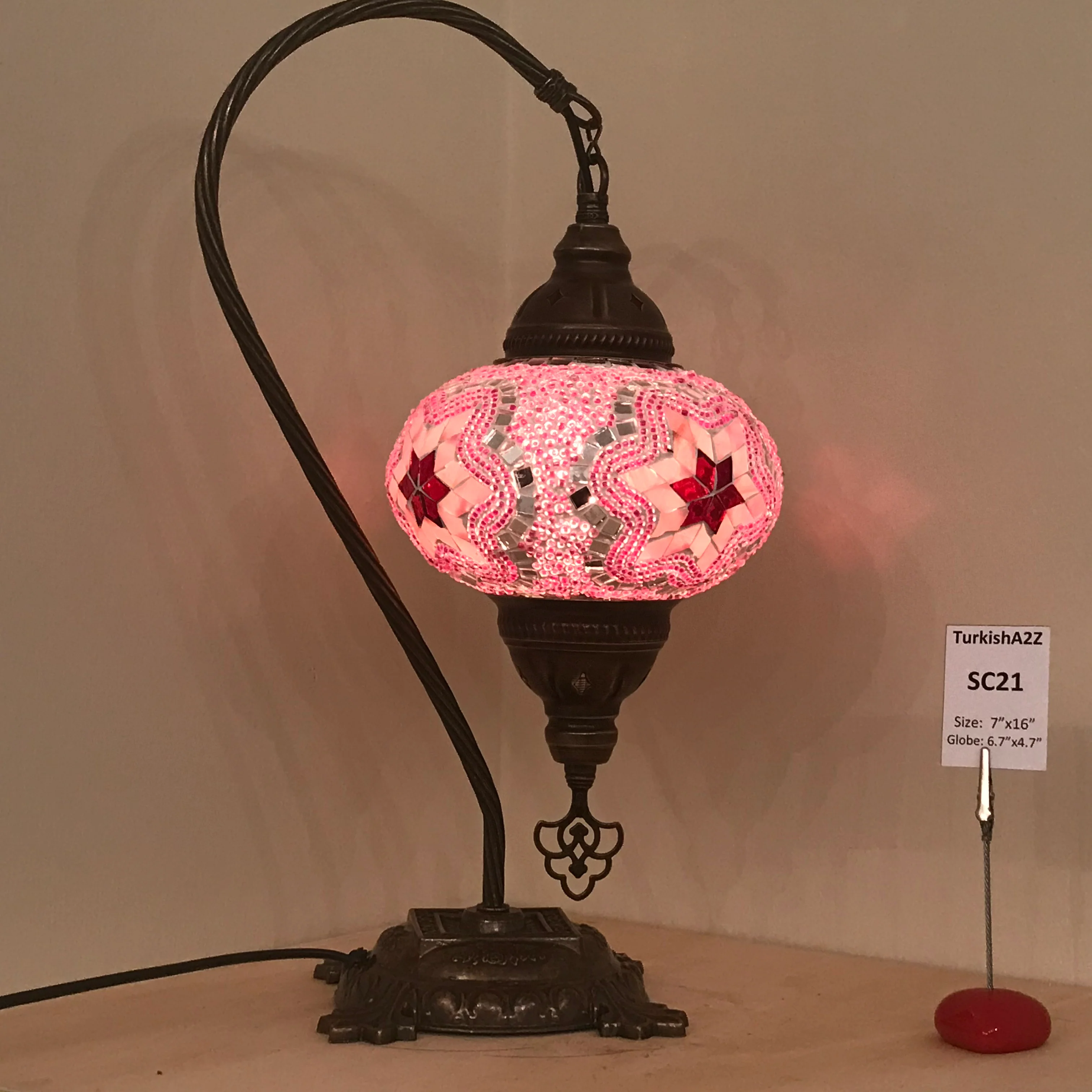 Turkish Mosaic Swan Neck Table Lamp Large Globe ID: BL-20 - Image 37