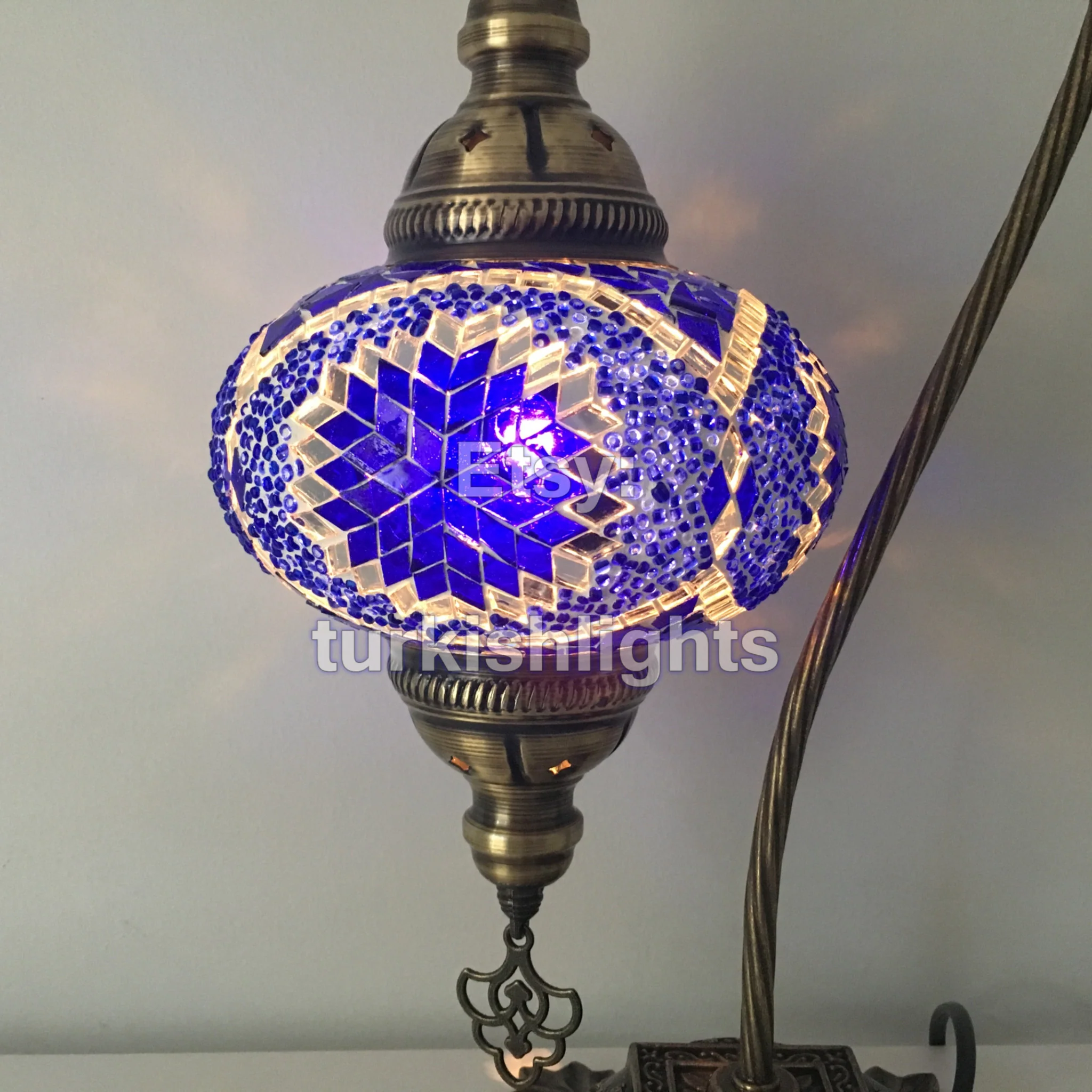 Turkish Mosaic Swan Neck Table Lamp Large Globe ID: BL-3 - Image 2