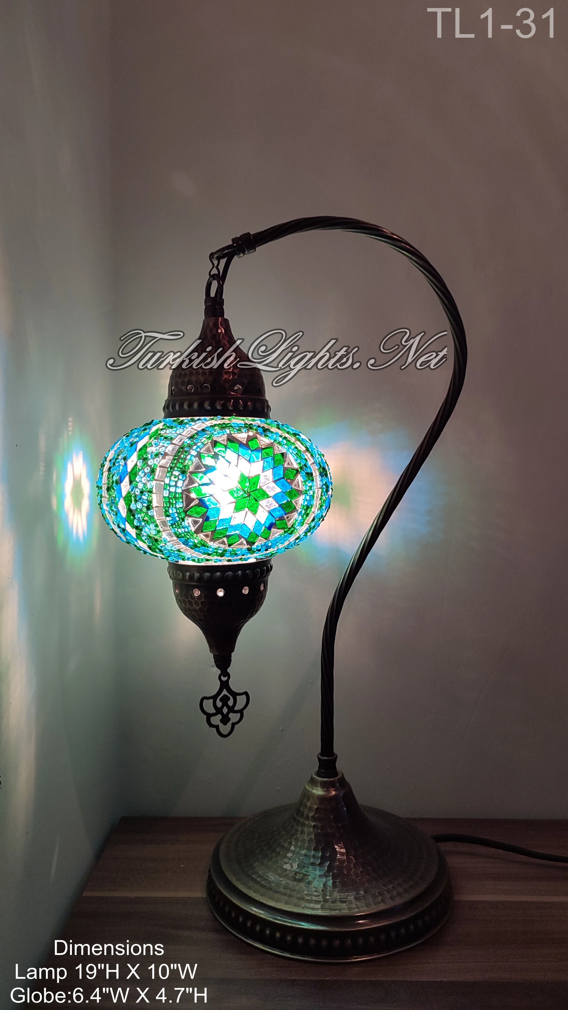 Turkish Mosaic Swan Neck Table Lamp Large Globe - 10 Designs to Choose ID: BL-30 - Image 2