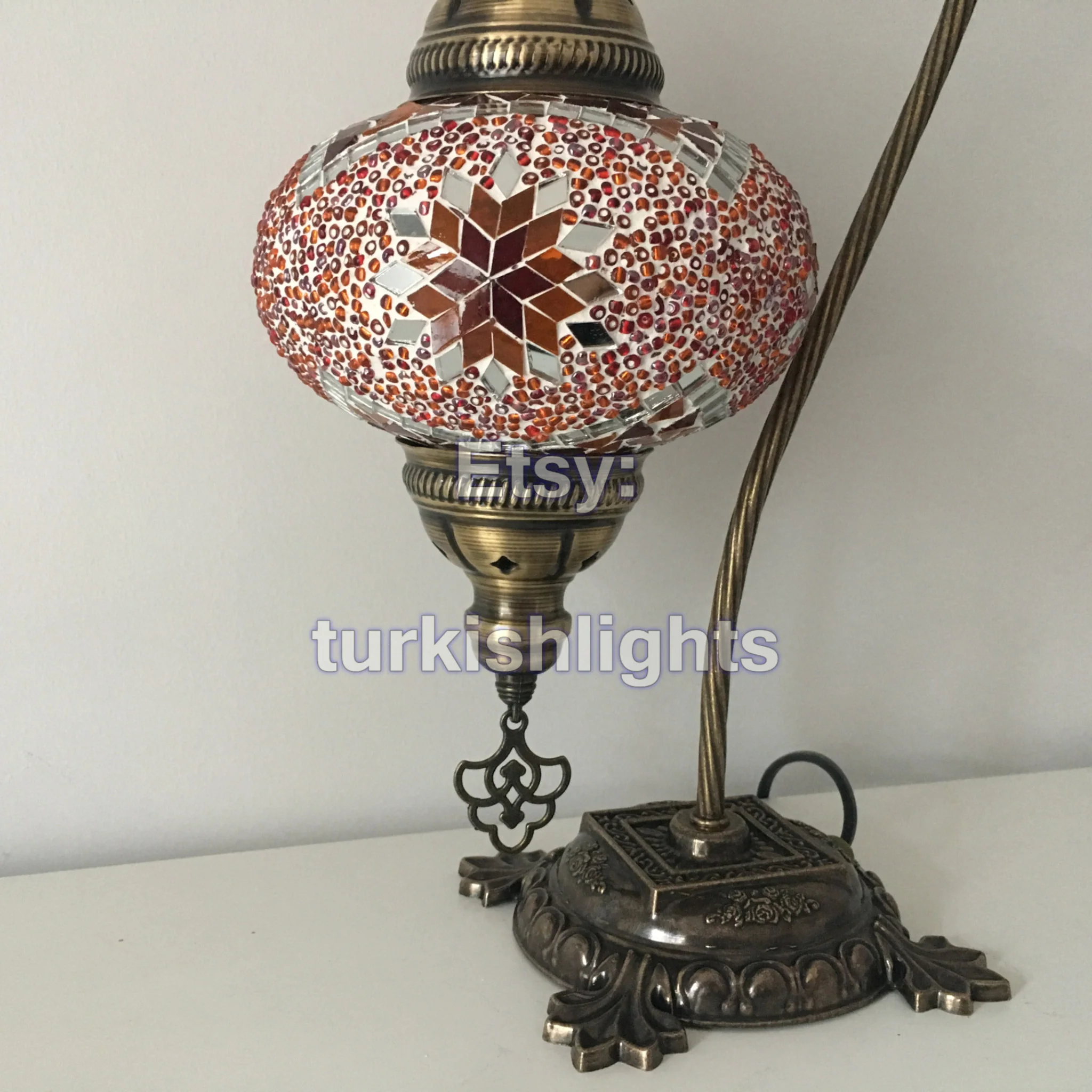 Turkish Mosaic Swan Neck Table Lamp Large Globe ID: BL-4 - Image 3